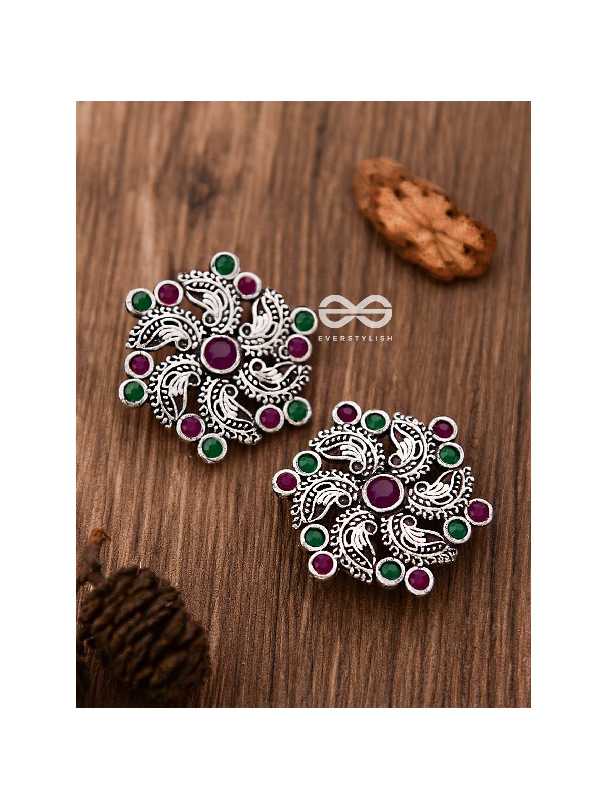 I'm a Whirlwind - Studs (Ruby-Emerald) - Embellished Oxidised Collection