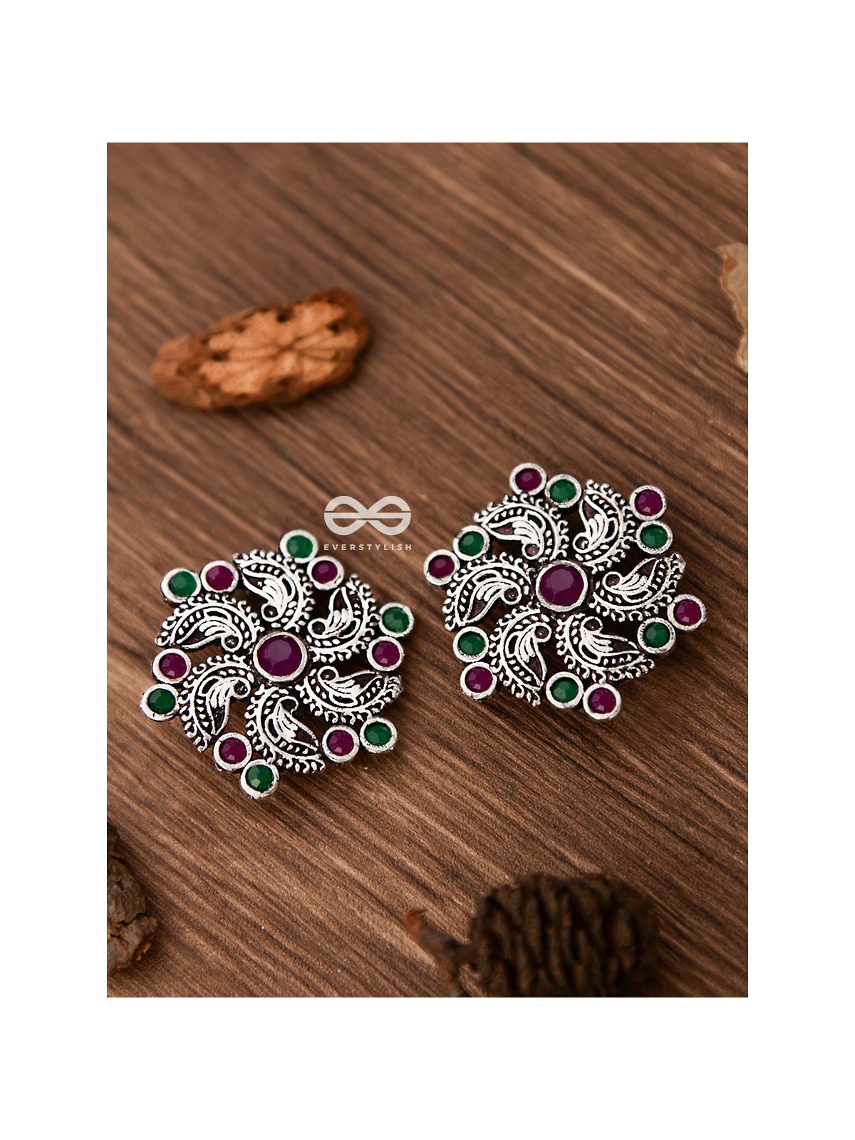 I'm a Whirlwind - Studs (Ruby-Emerald) - Embellished Oxidised Collection