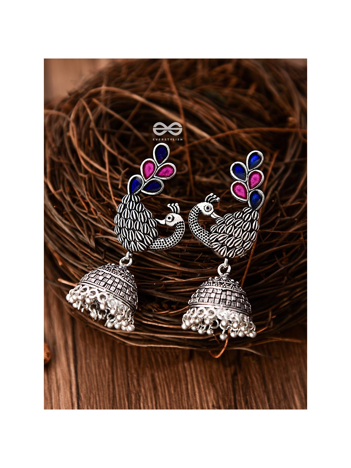 The Gorgeous Meenakari Peacock Jhumkas - Embellished Oxidised Collection