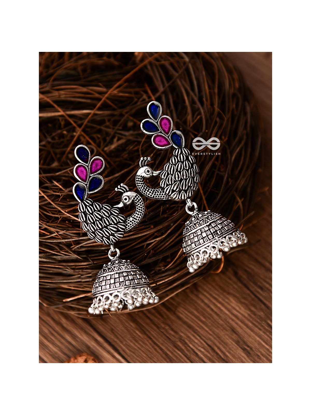 The Gorgeous Meenakari Peacock Jhumkas - Embellished Oxidised Collection