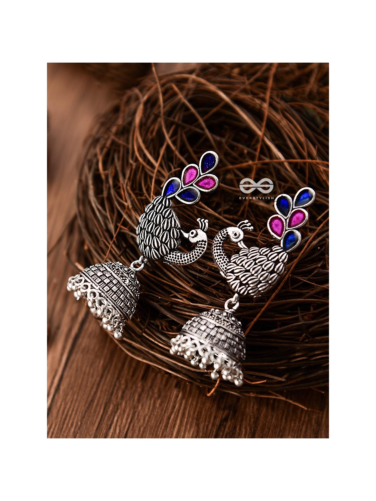The Gorgeous Meenakari Peacock Jhumkas - Embellished Oxidised Collection