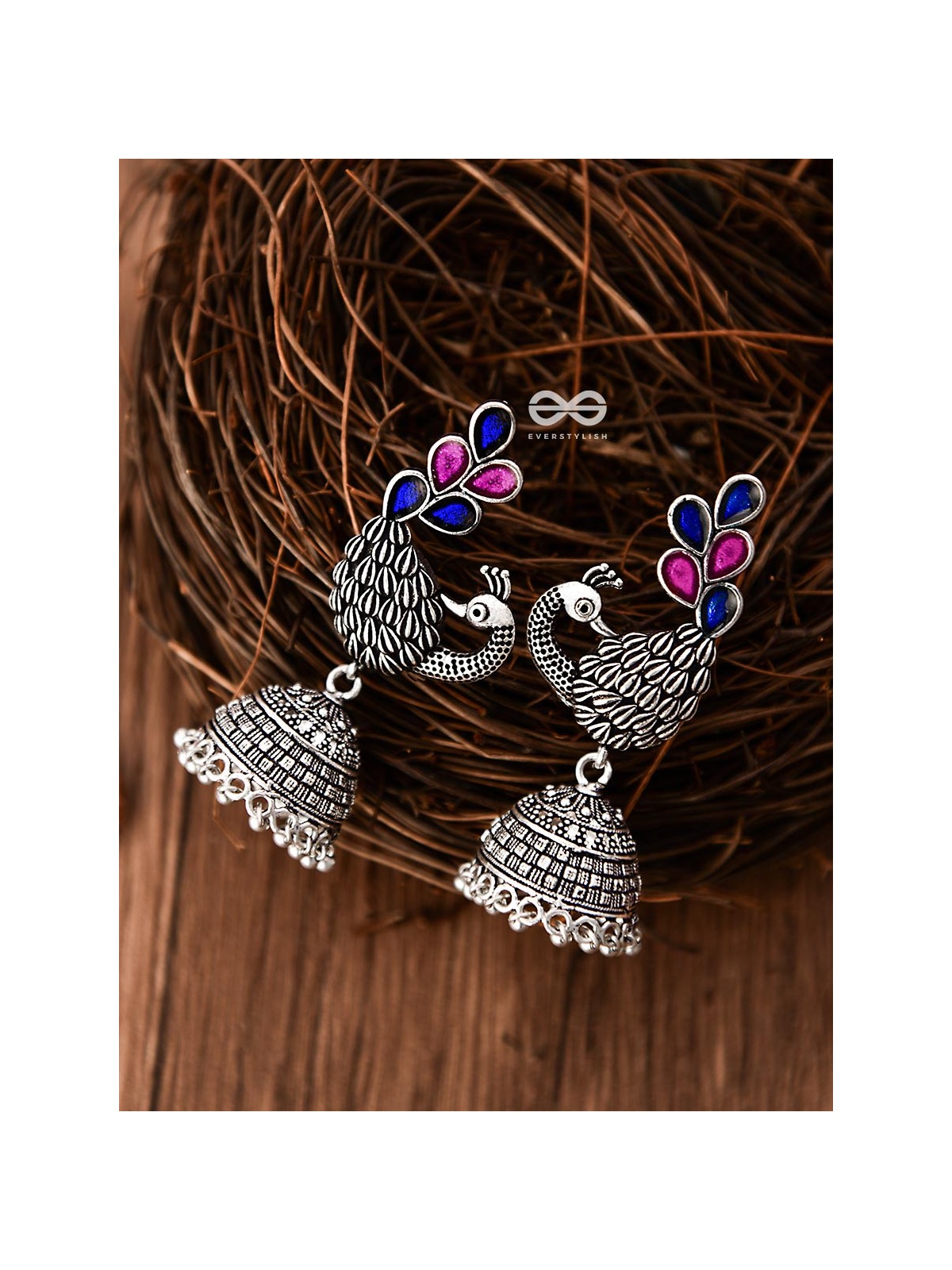 The Gorgeous Meenakari Peacock Jhumkas - Embellished Oxidised Collection