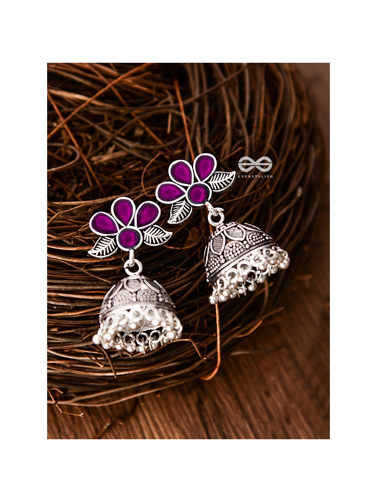 The Floral Delight Meenakari Arwork Jhumkis (Pink)