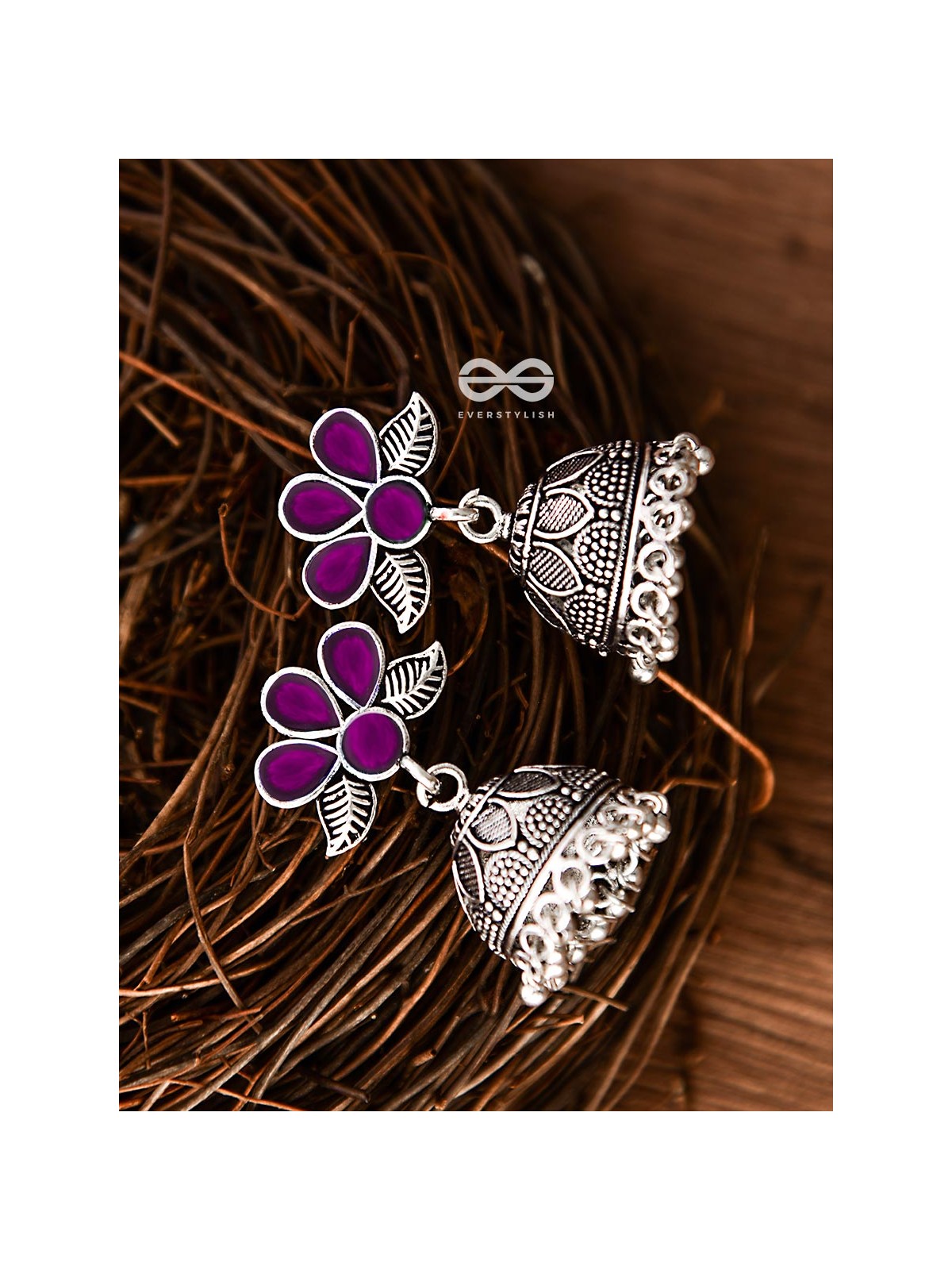 The Floral Delight Meenakari Arwork Jhumkis (Pink)