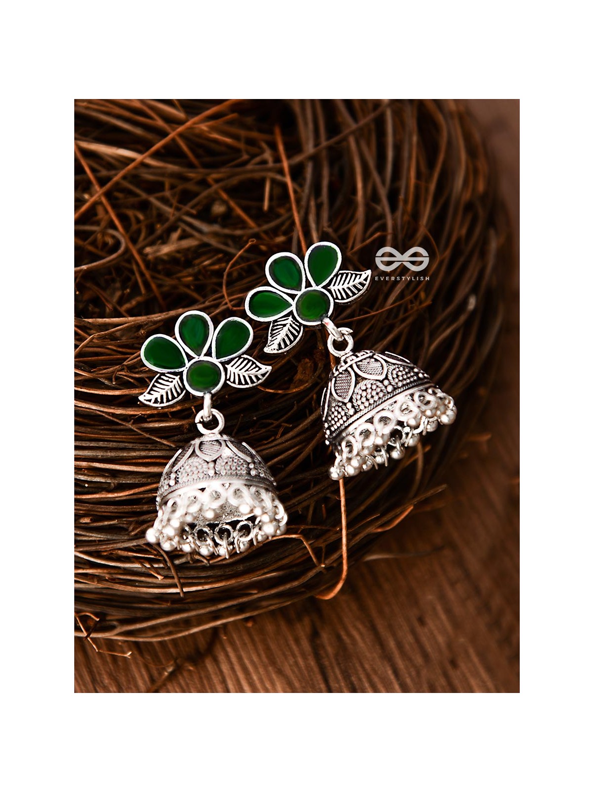 The Floral Delight Meenakari Arwork Jhumkis (Green)