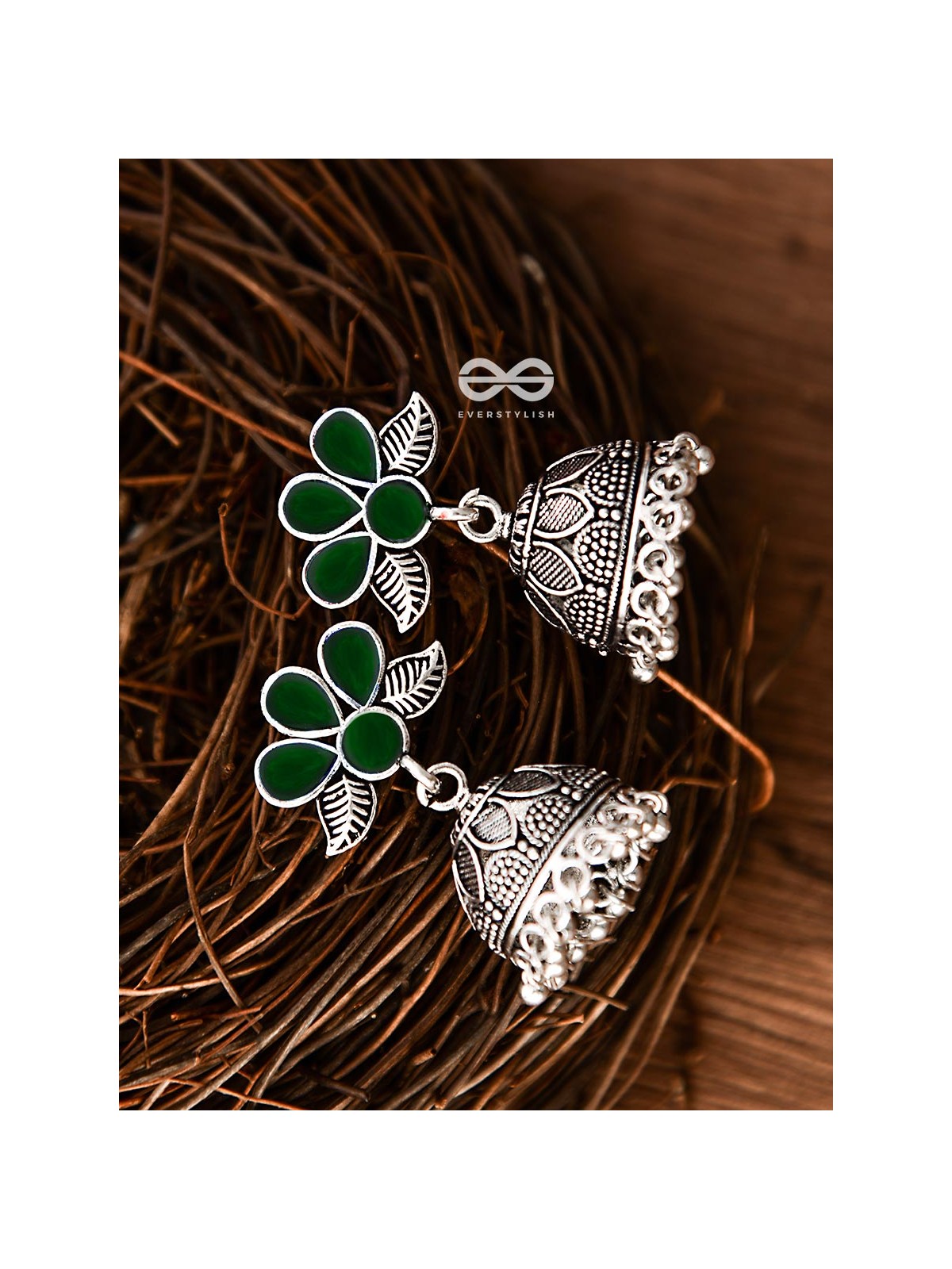 The Floral Delight Meenakari Arwork Jhumkis (Green)