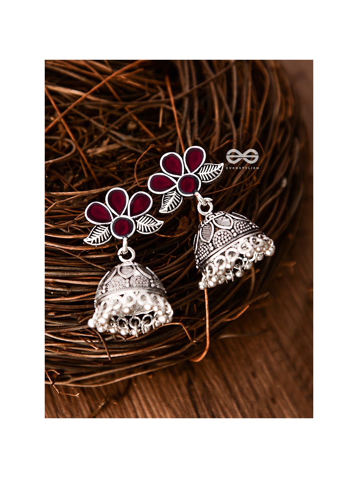 The Floral Delight Meenakari Arwork Jhumkis (Red)