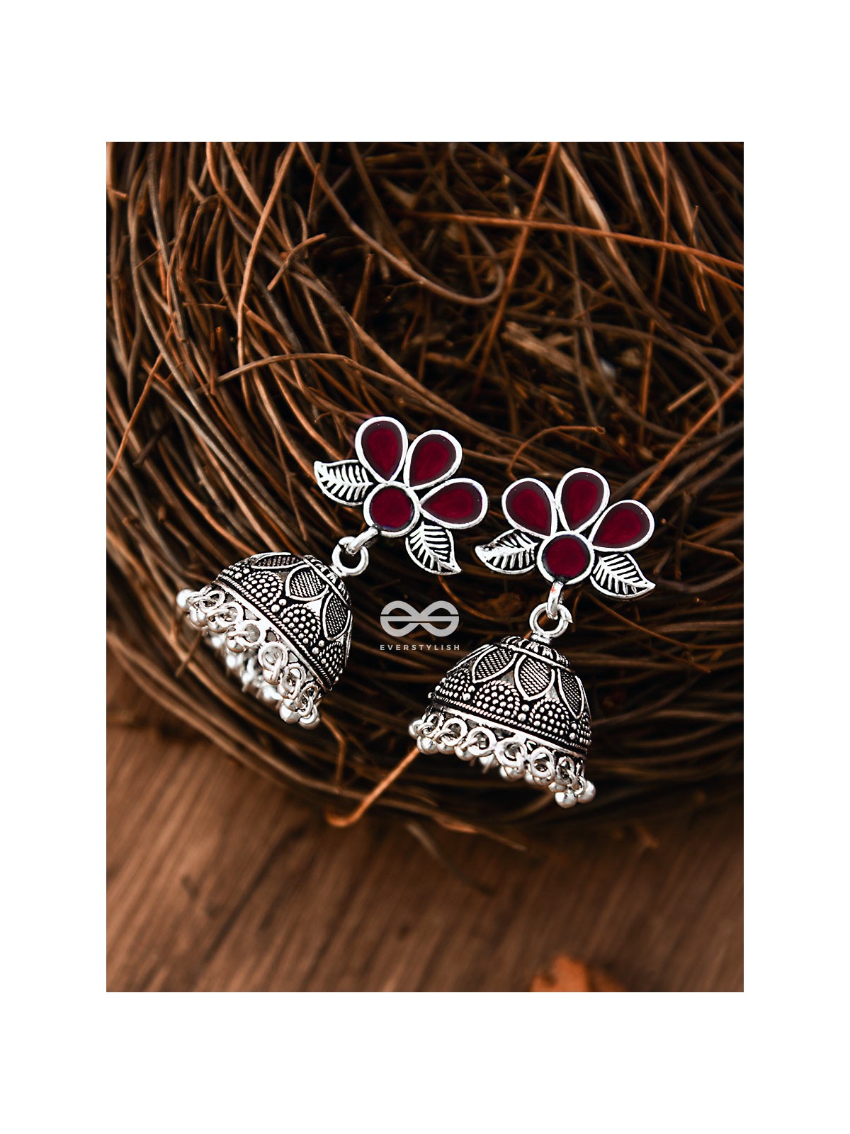 The Floral Delight Meenakari Arwork Jhumkis (Red)