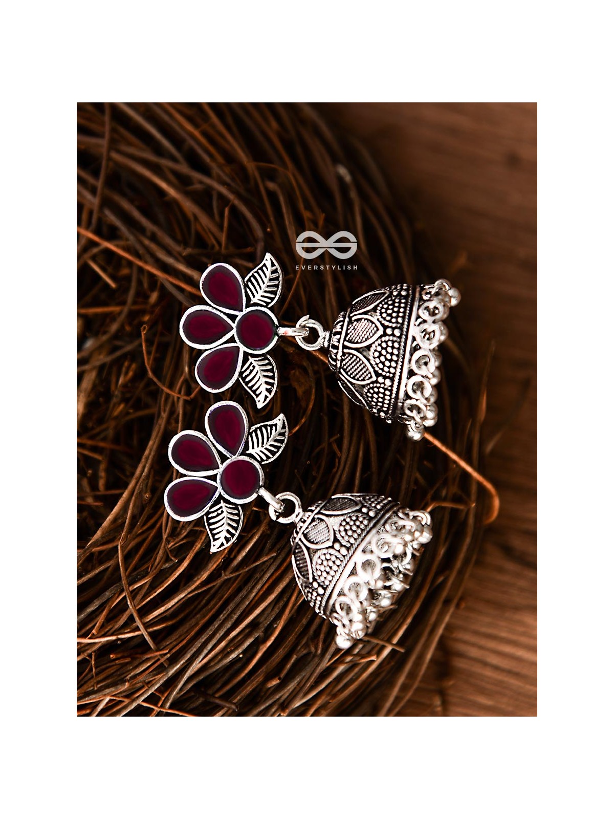 The Floral Delight Meenakari Arwork Jhumkis (Red)
