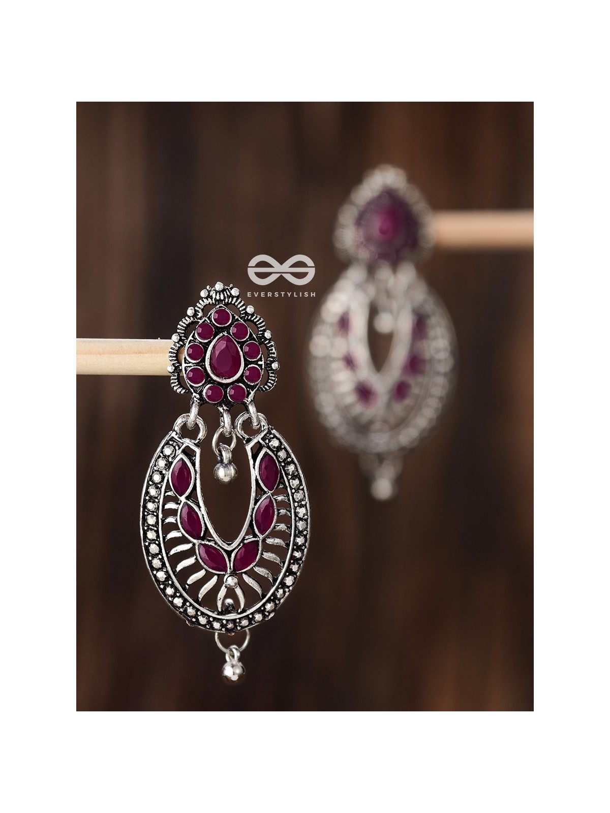 The Drops of Elegance Earrings (Ruby Red) - The Embellished Oxidised Collection