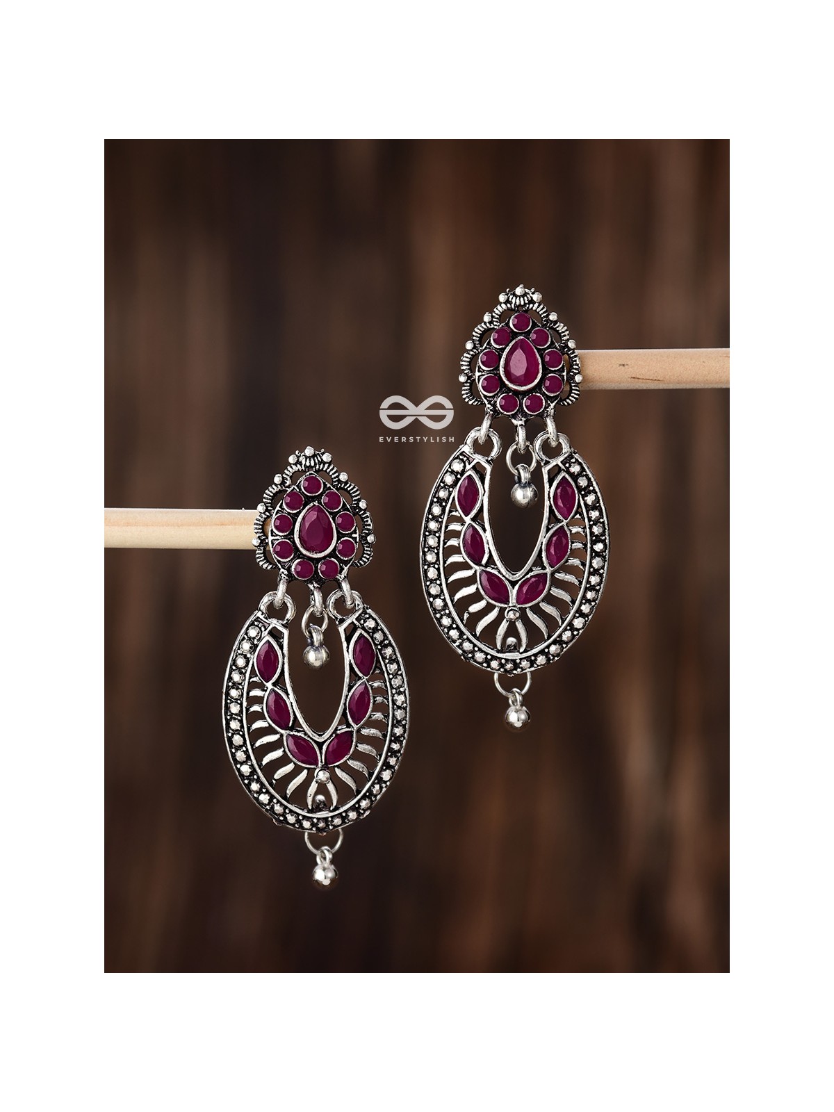 The Drops of Elegance Earrings (Ruby Red) - The Embellished Oxidised Collection