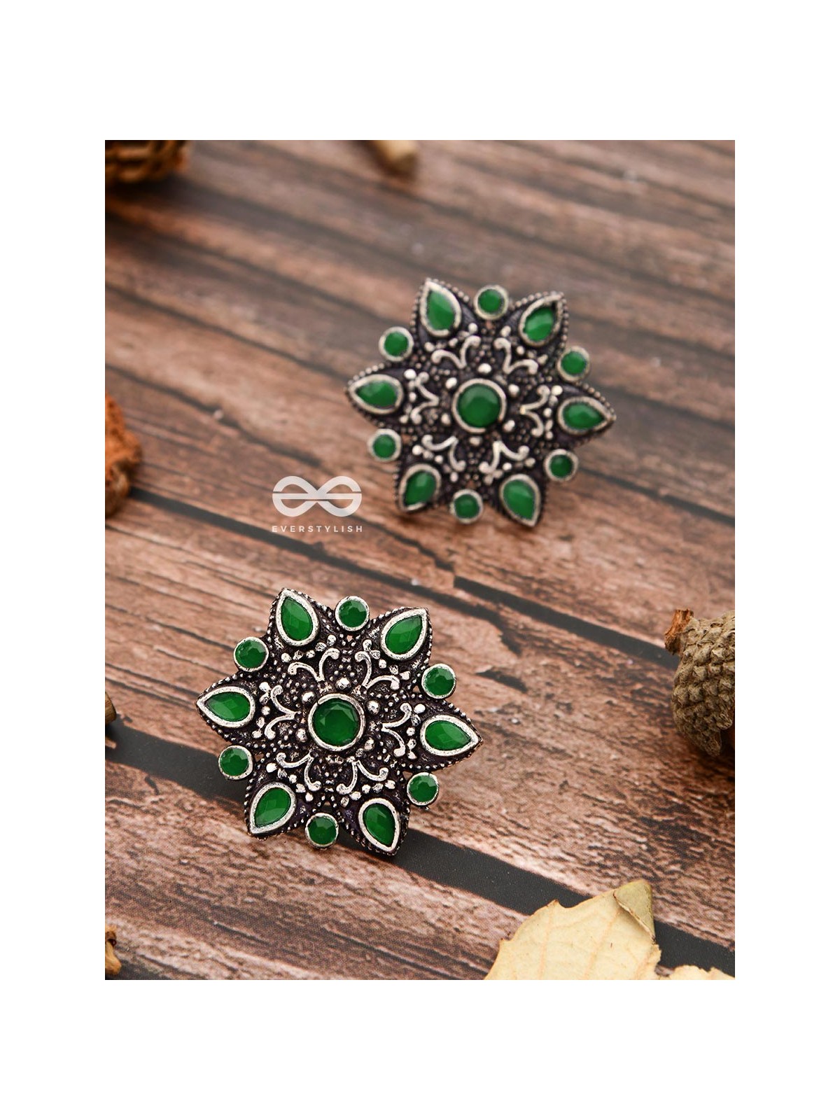 The Starry Diva Earrings - Green - The Embellished Oxidised Collection