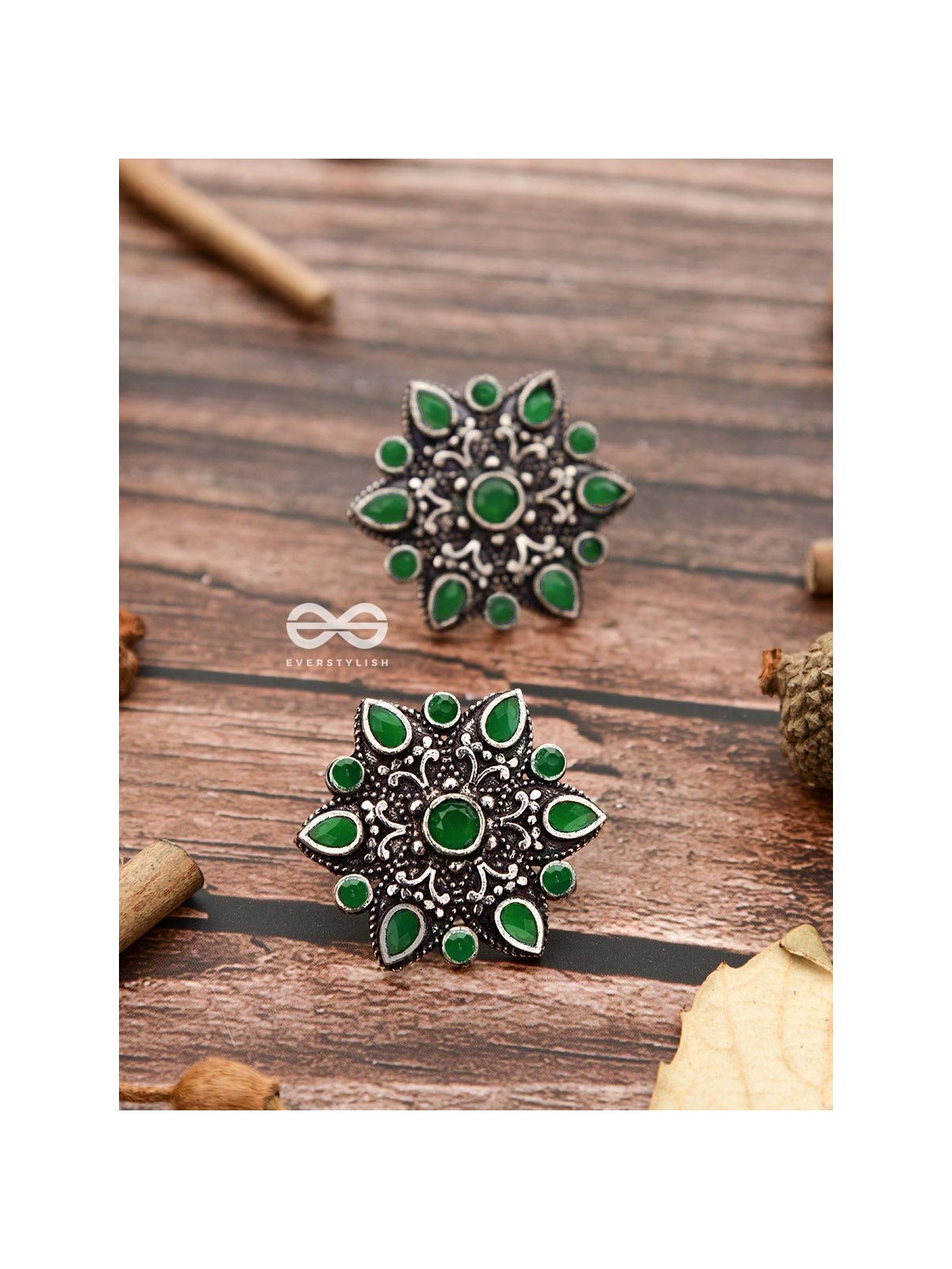 The Starry Diva Earrings - Green - The Embellished Oxidised Collection