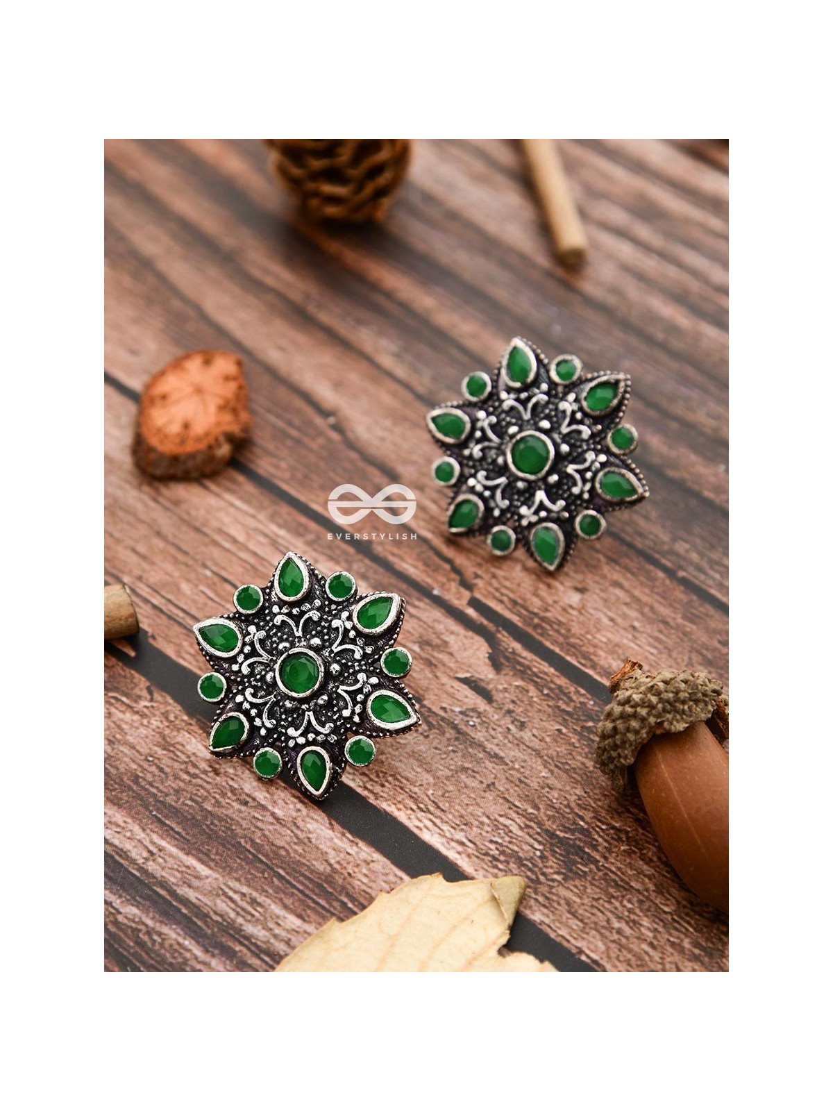 The Starry Diva Earrings - Green - The Embellished Oxidised Collection
