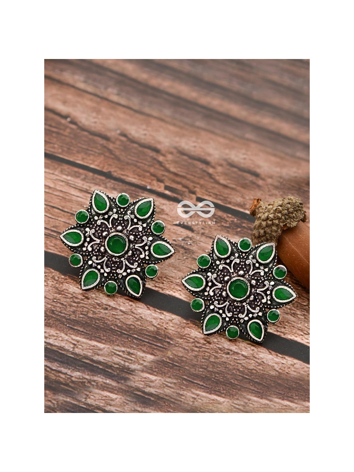 The Starry Diva Earrings - Green - The Embellished Oxidised Collection