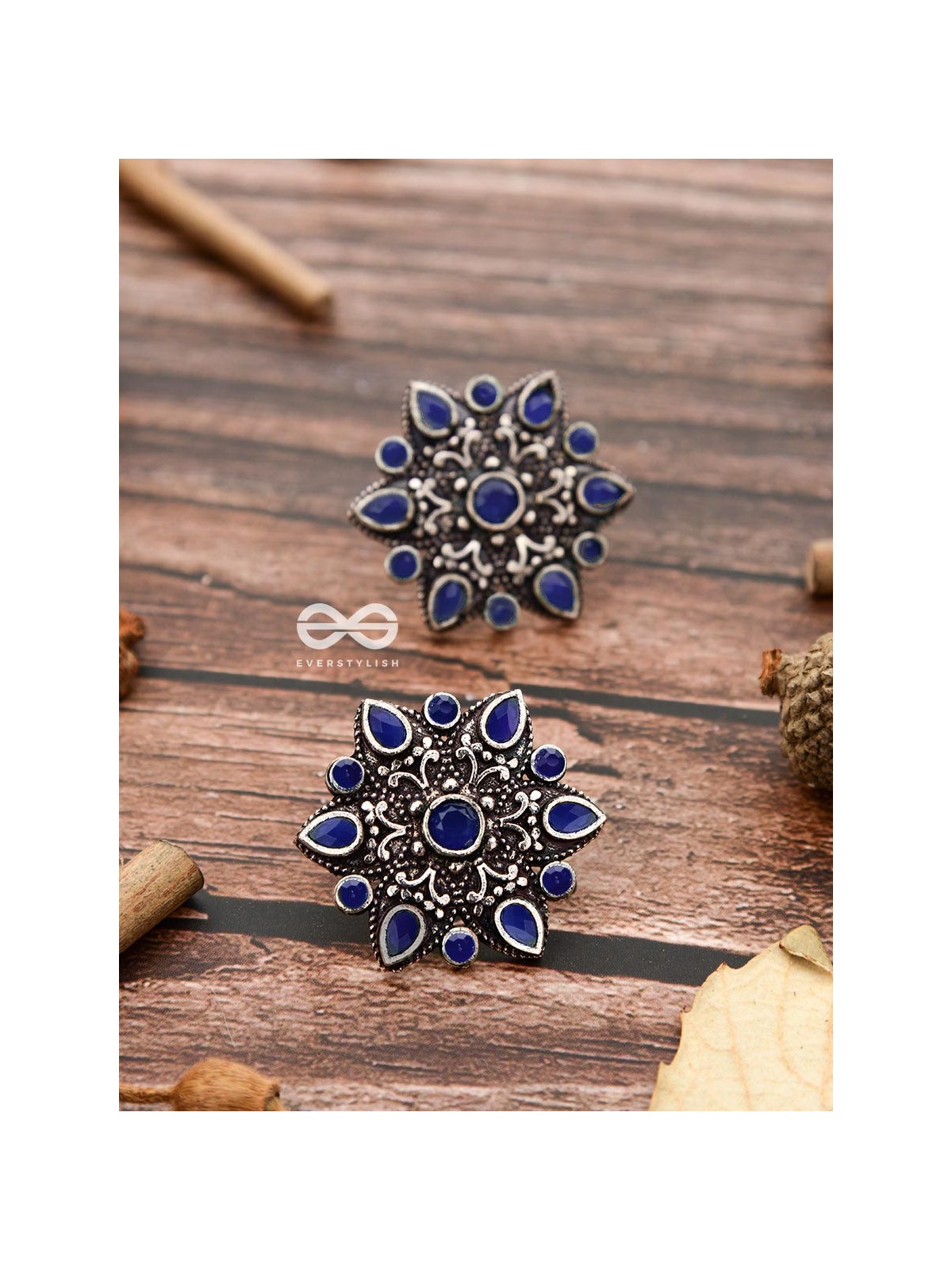 The Starry Diva Earrings - Blue - The Embellished Oxidised Collection