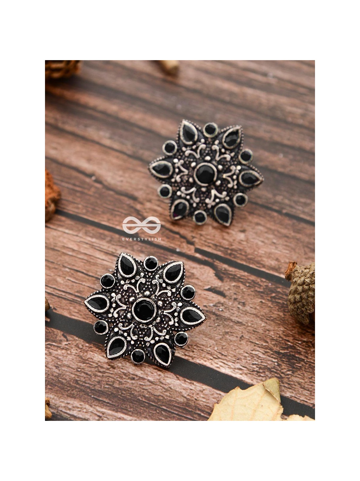 The Starry Diva Earrings - Black - The Embellished Oxidised Collection