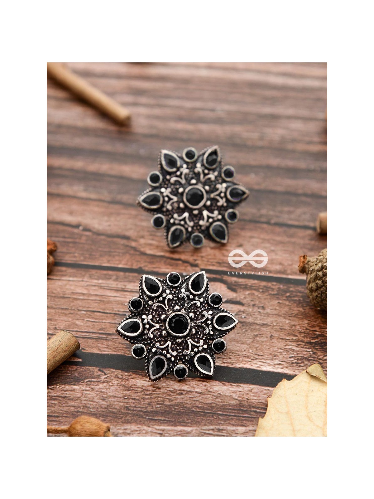 The Starry Diva Earrings - Black - The Embellished Oxidised Collection