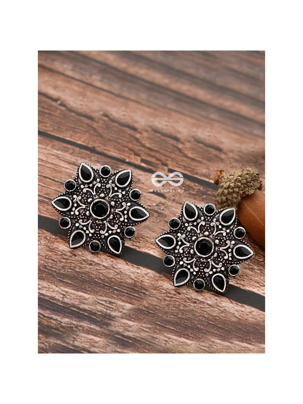 The Starry Diva Earrings - Black - The Embellished Oxidised Collection