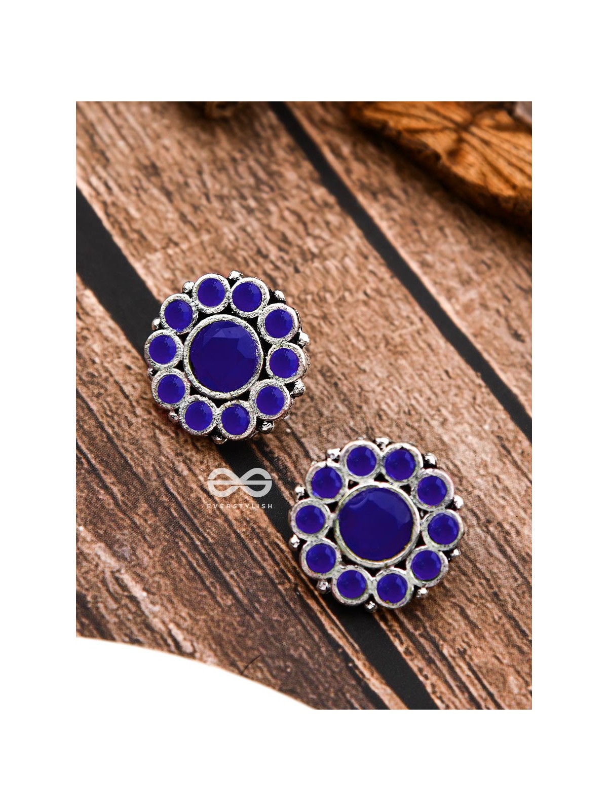 The Bling Button Studs - Sapphire Blue - Tiny Trinket Earrings