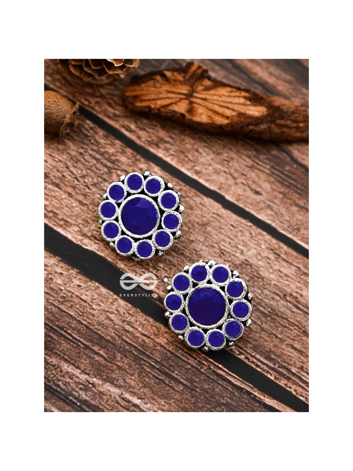 The Bling Button Studs - Sapphire Blue - Tiny Trinket Earrings