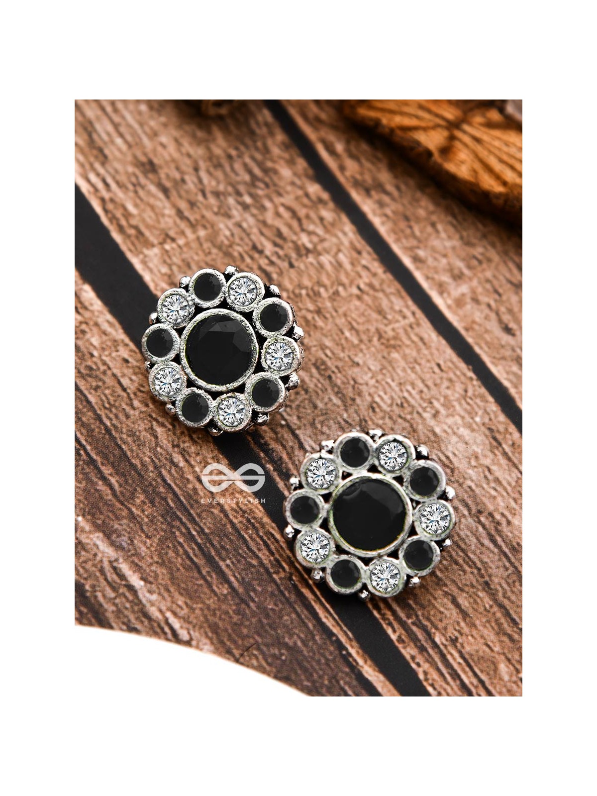 The Bling Button Studs - Black-White - Tiny Trinket Earrings