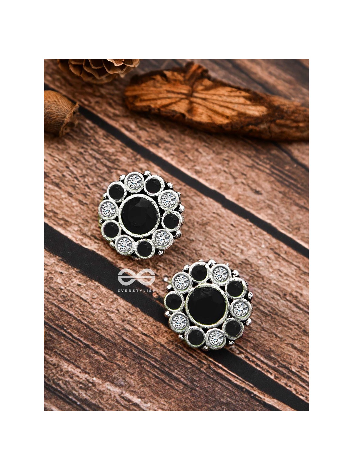 The Bling Button Studs - Black-White - Tiny Trinket Earrings