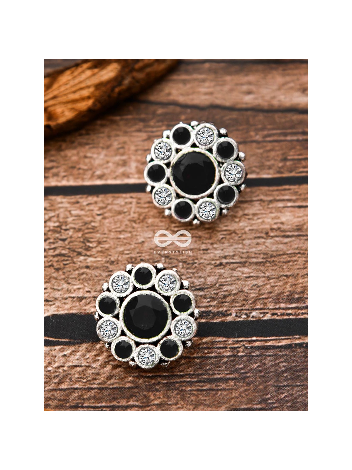 The Bling Button Studs - Black-White - Tiny Trinket Earrings