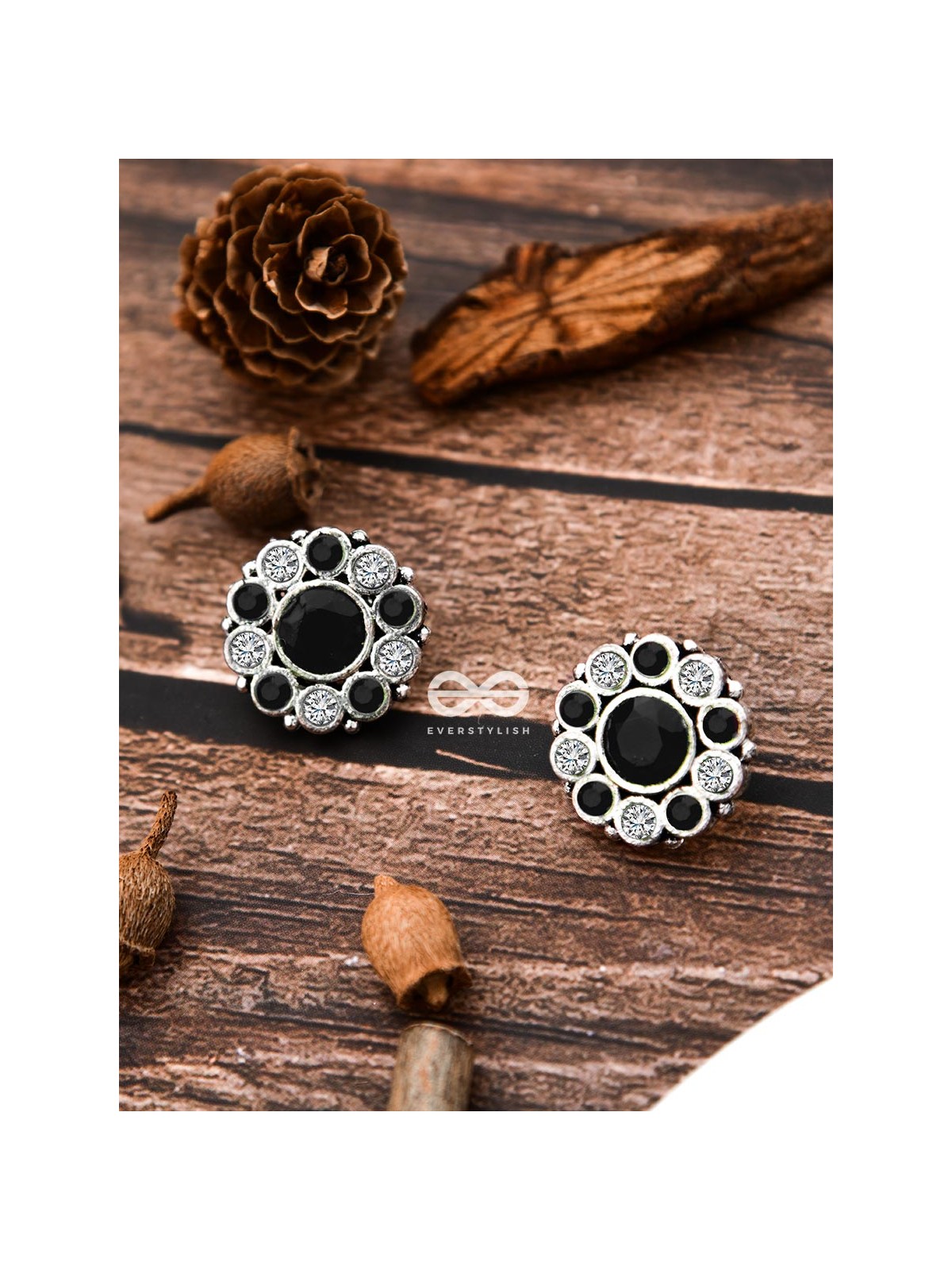 The Bling Button Studs - Black-White - Tiny Trinket Earrings
