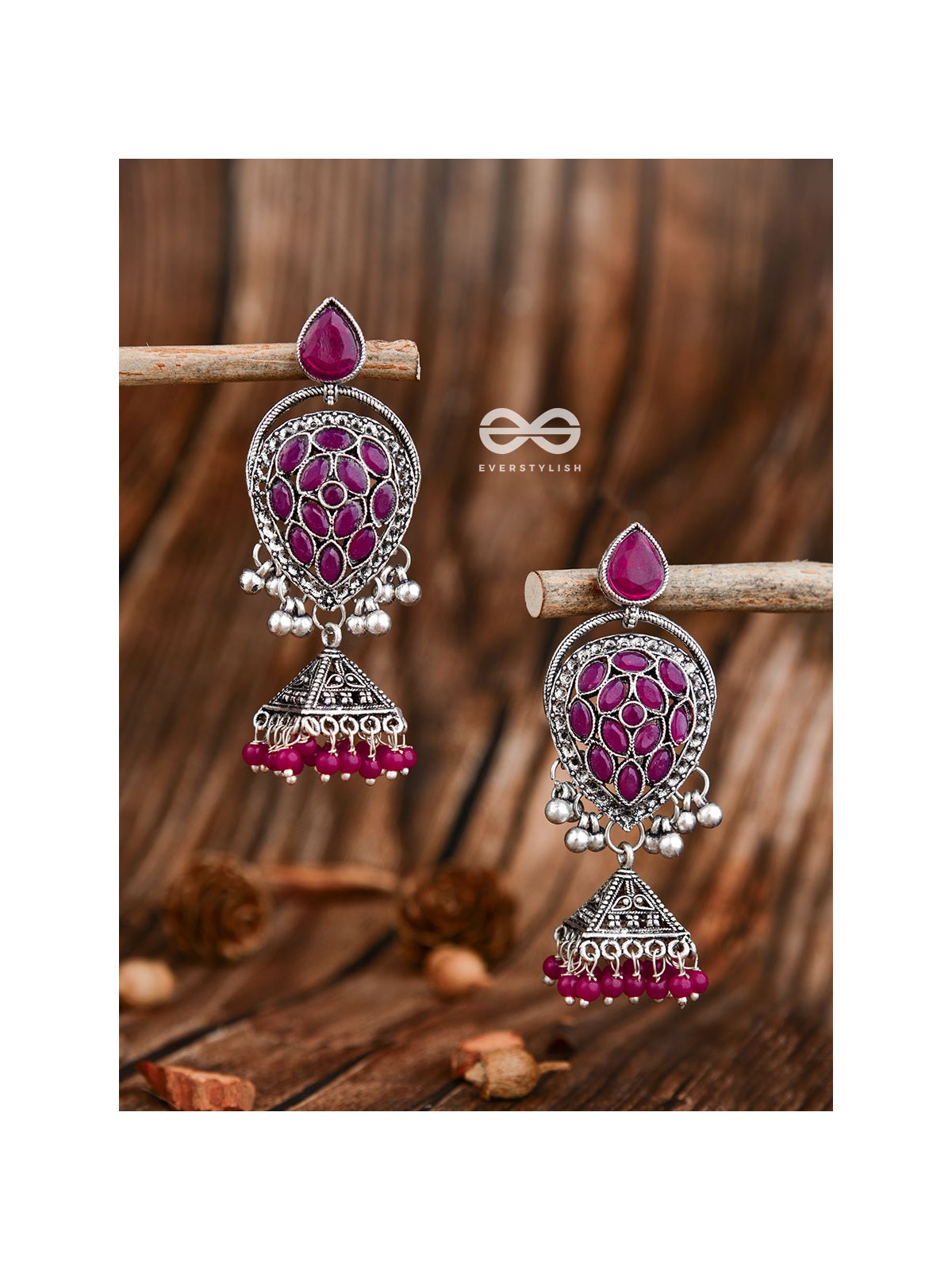 The Khaleesi Statement Danglers - Magenta Pink - The Embellished Oxidised Collection