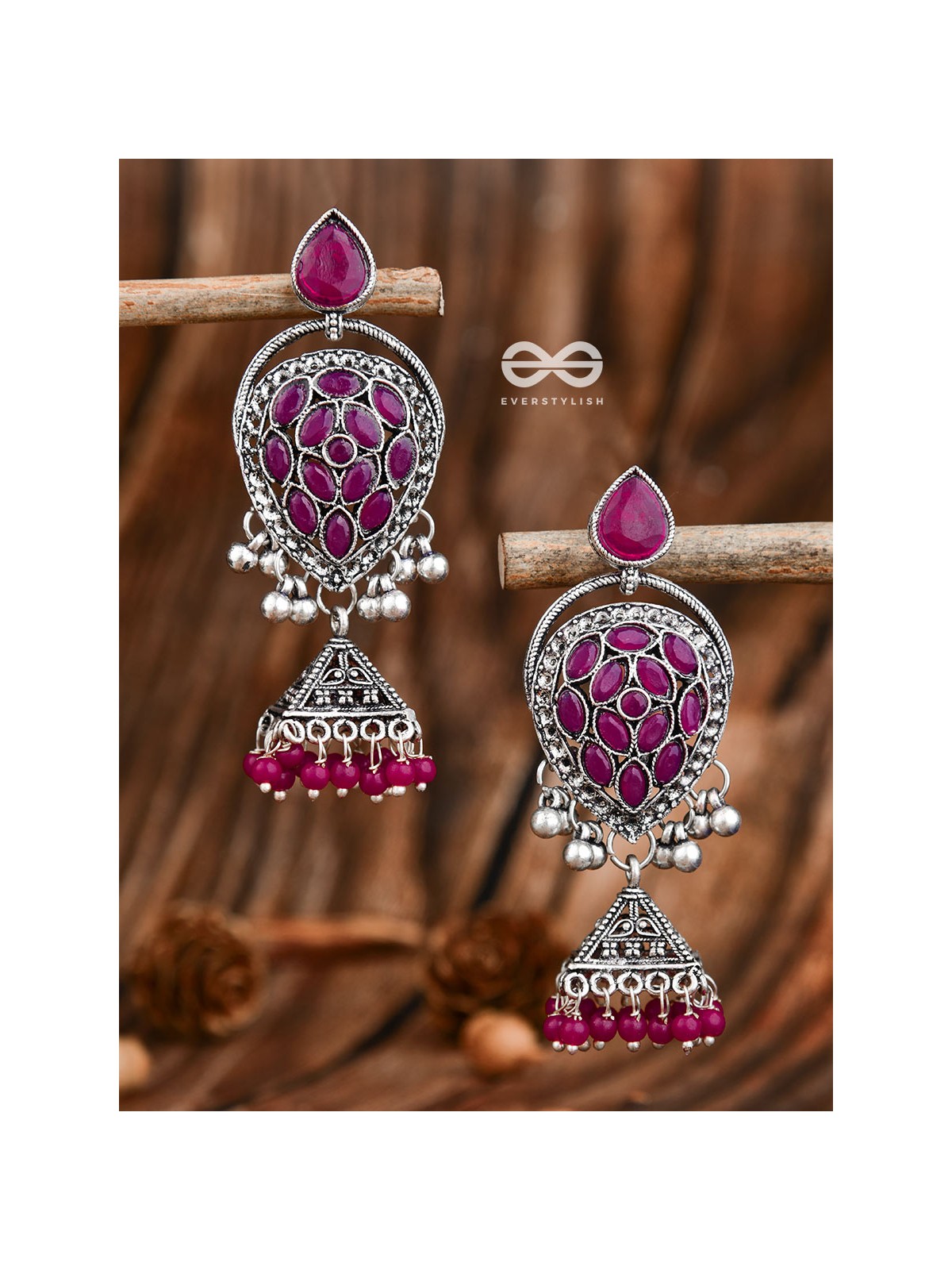 The Khaleesi Statement Danglers - Magenta Pink - The Embellished Oxidised Collection
