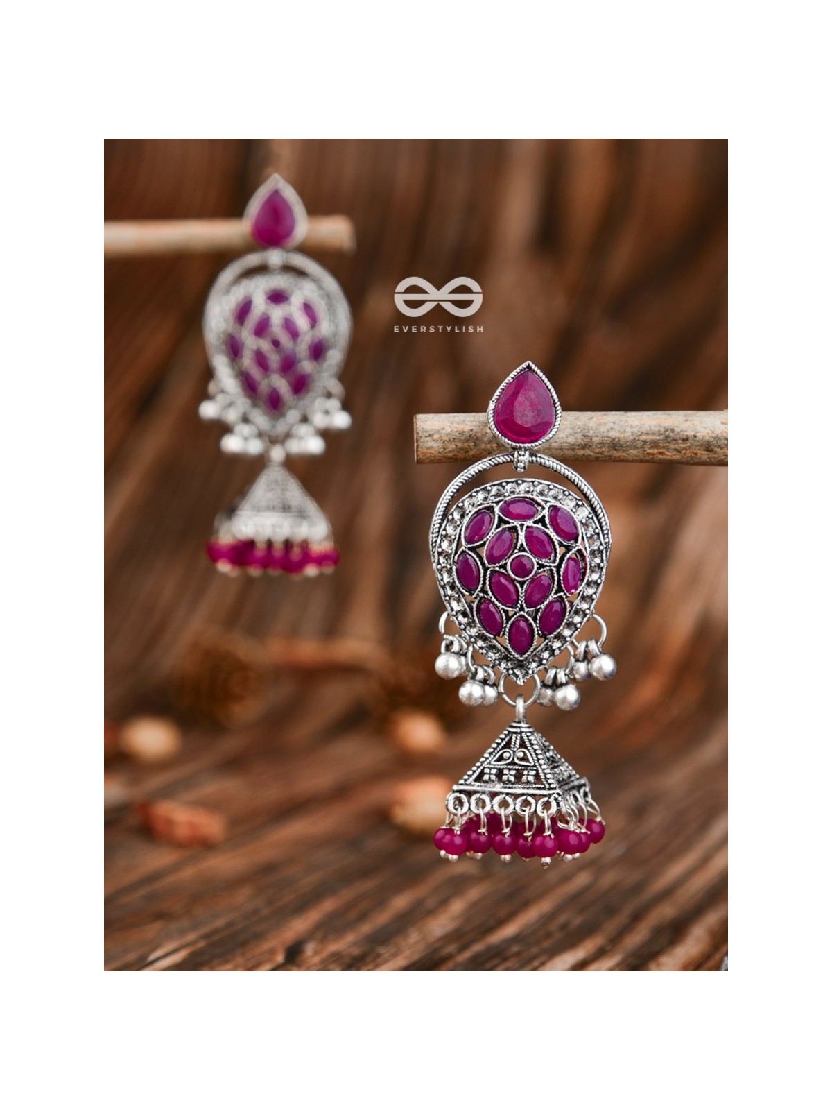 The Khaleesi Statement Danglers - Magenta Pink - The Embellished Oxidised Collection