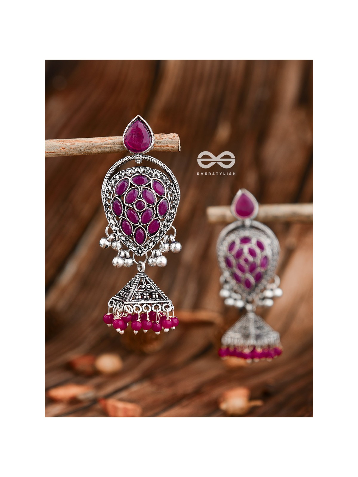 The Khaleesi Statement Danglers - Magenta Pink - The Embellished Oxidised Collection