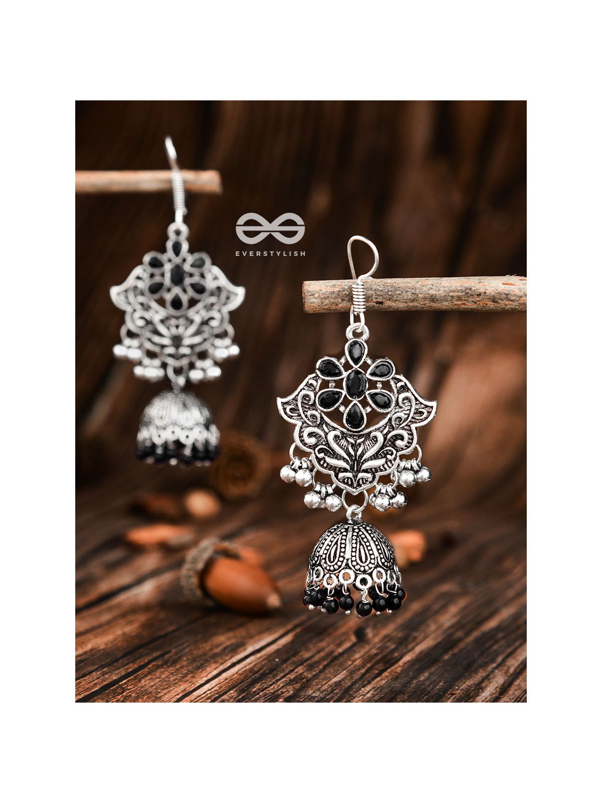 The Motif Delight Earrings - Embellished Oxidised Collection (Black)