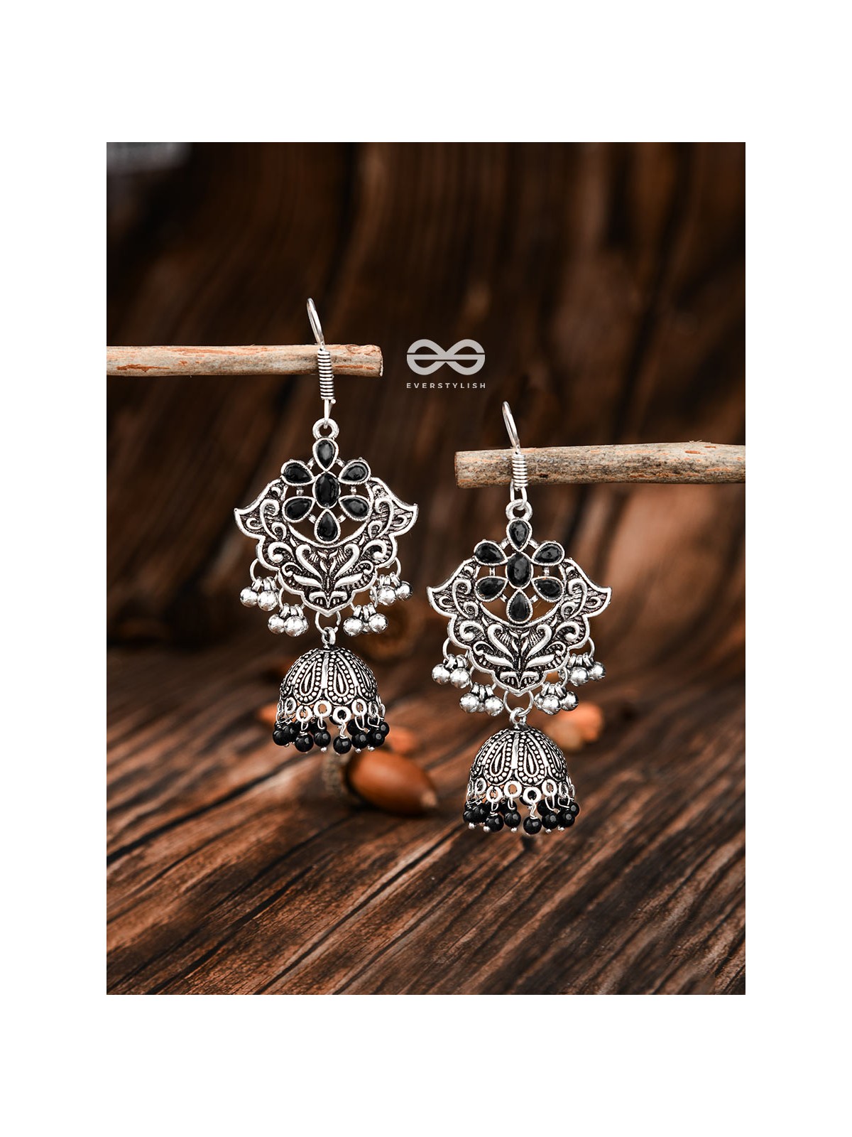 The Motif Delight Earrings - Embellished Oxidised Collection (Black)