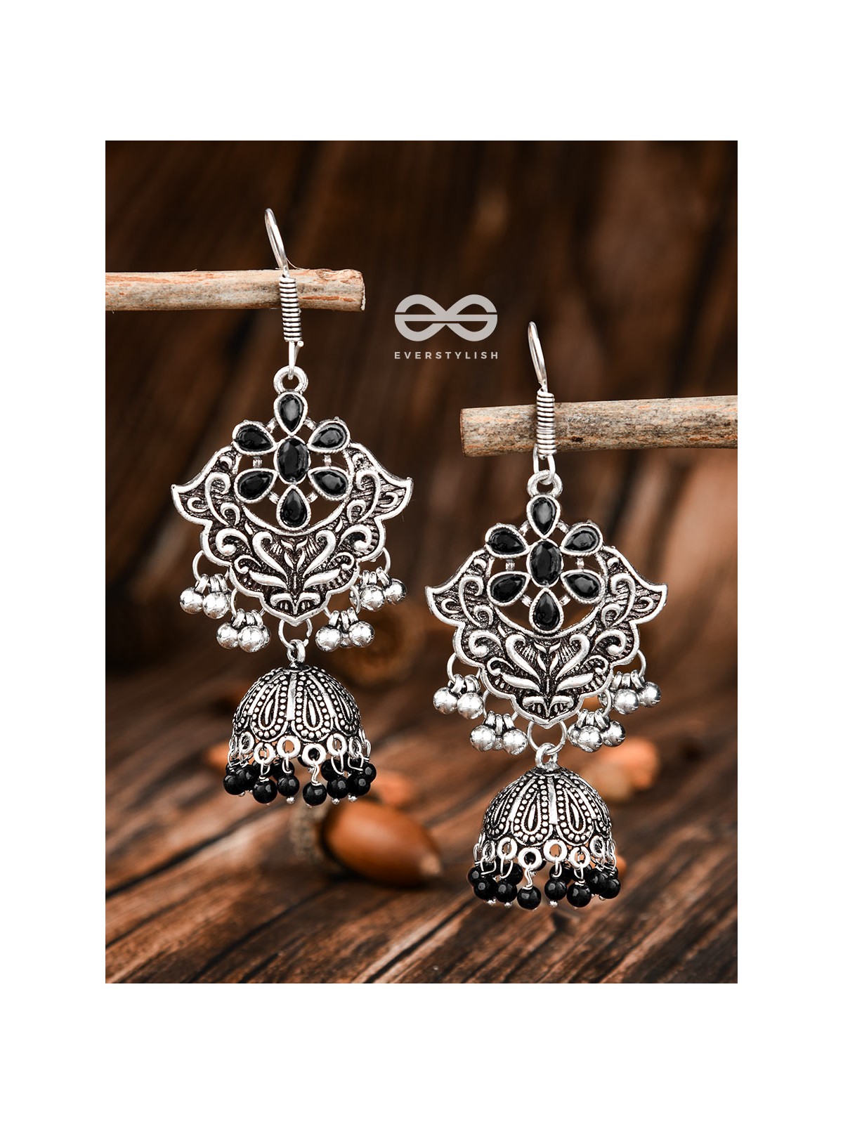 The Motif Delight Earrings - Embellished Oxidised Collection (Black)