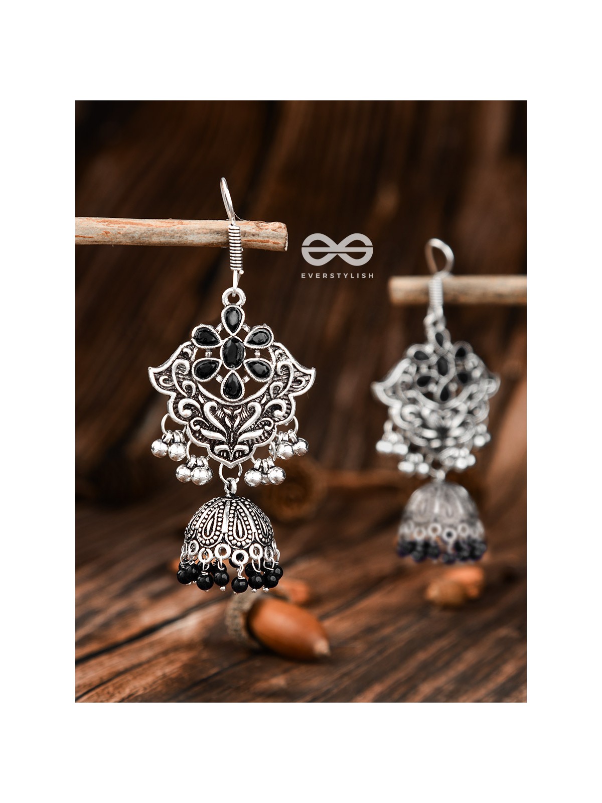 The Motif Delight Earrings - Embellished Oxidised Collection (Black)