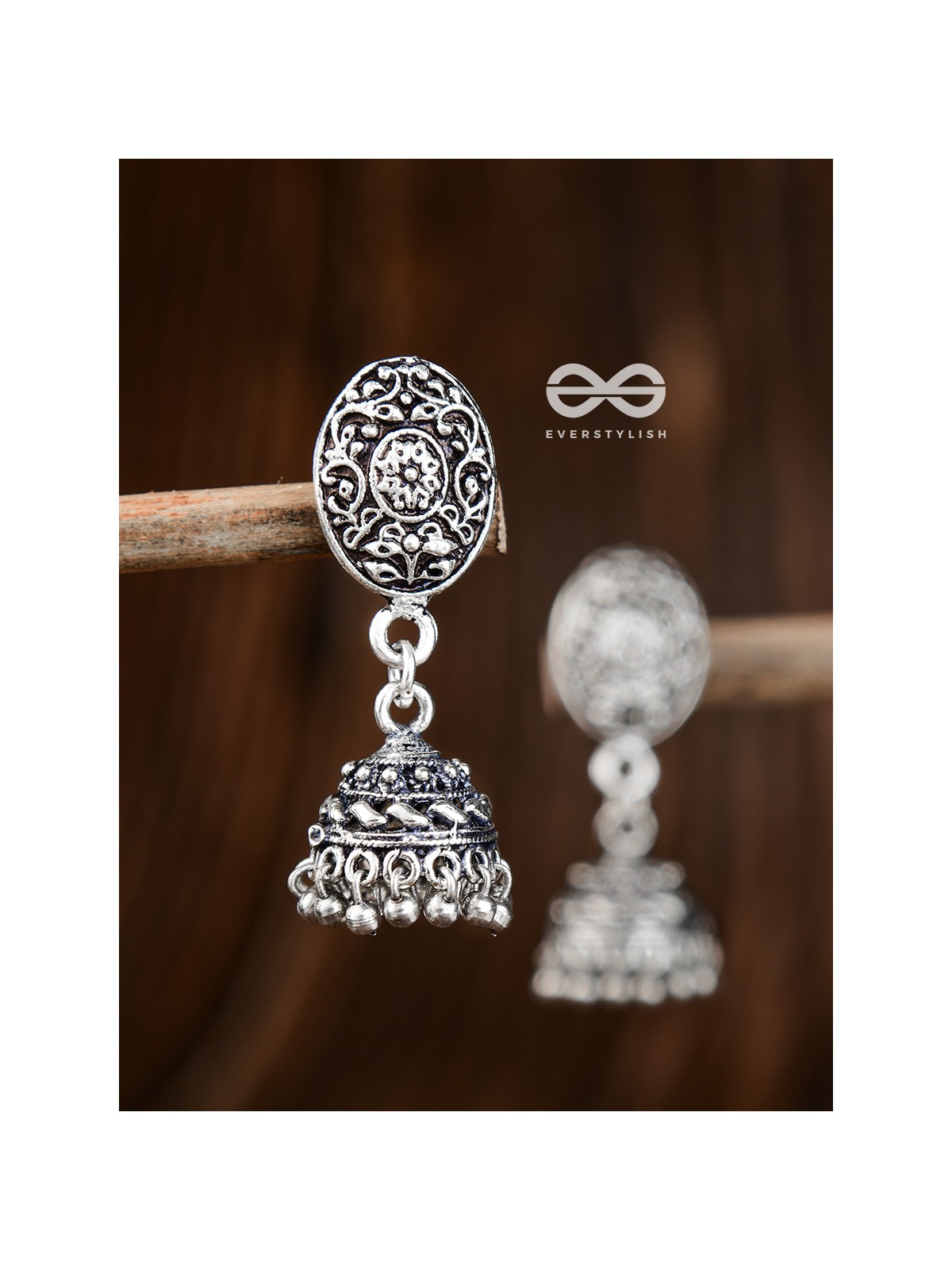 Little Floral Artwork - Oxidised Jhumki Earrings