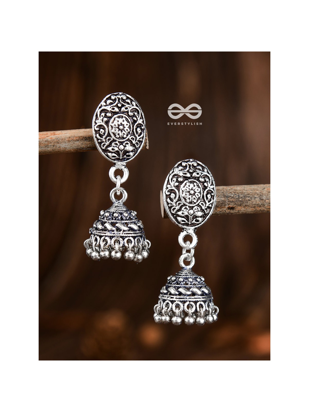 Little Floral Artwork - Oxidised Jhumki Earrings