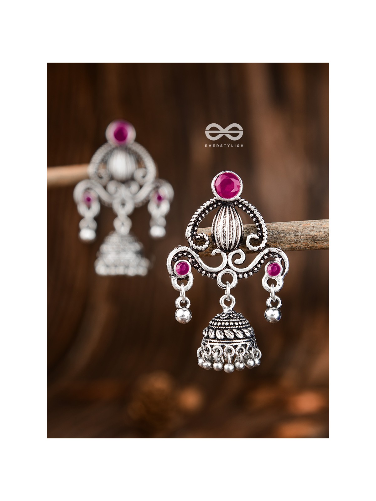 The Curved Artwork - Embellished Oxidised Earrings