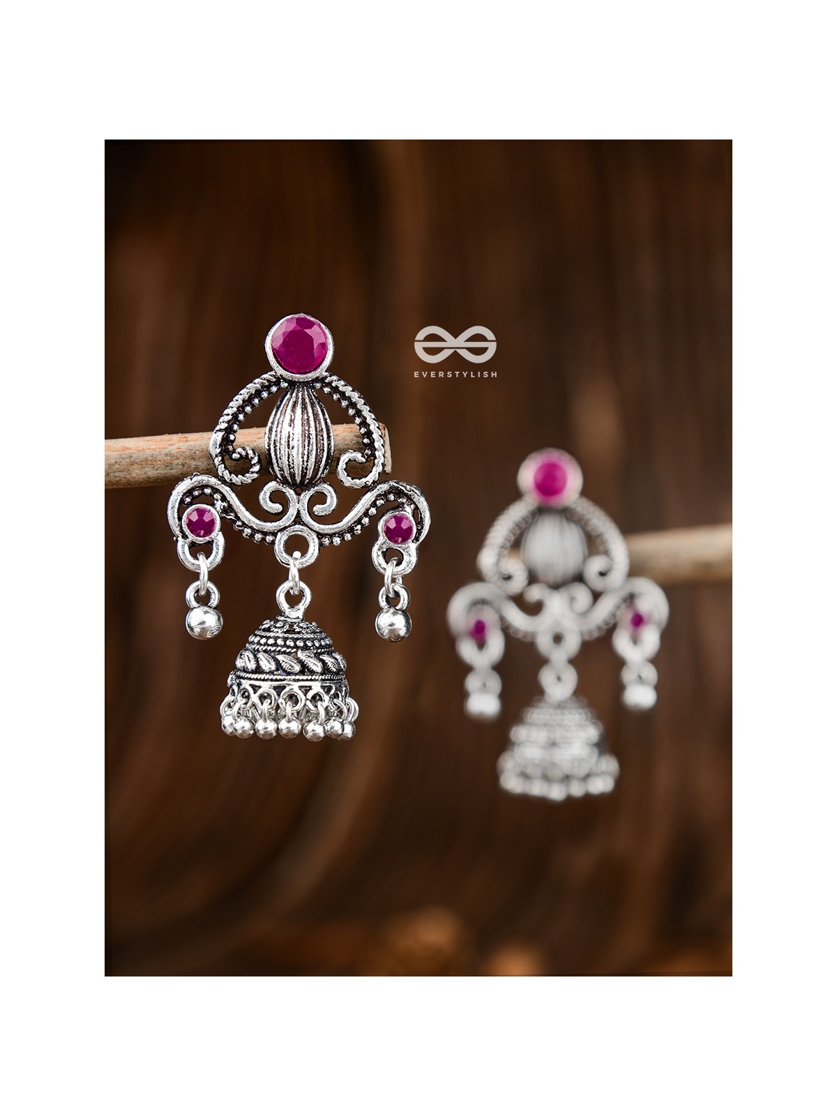 The Curved Artwork - Embellished Oxidised Earrings