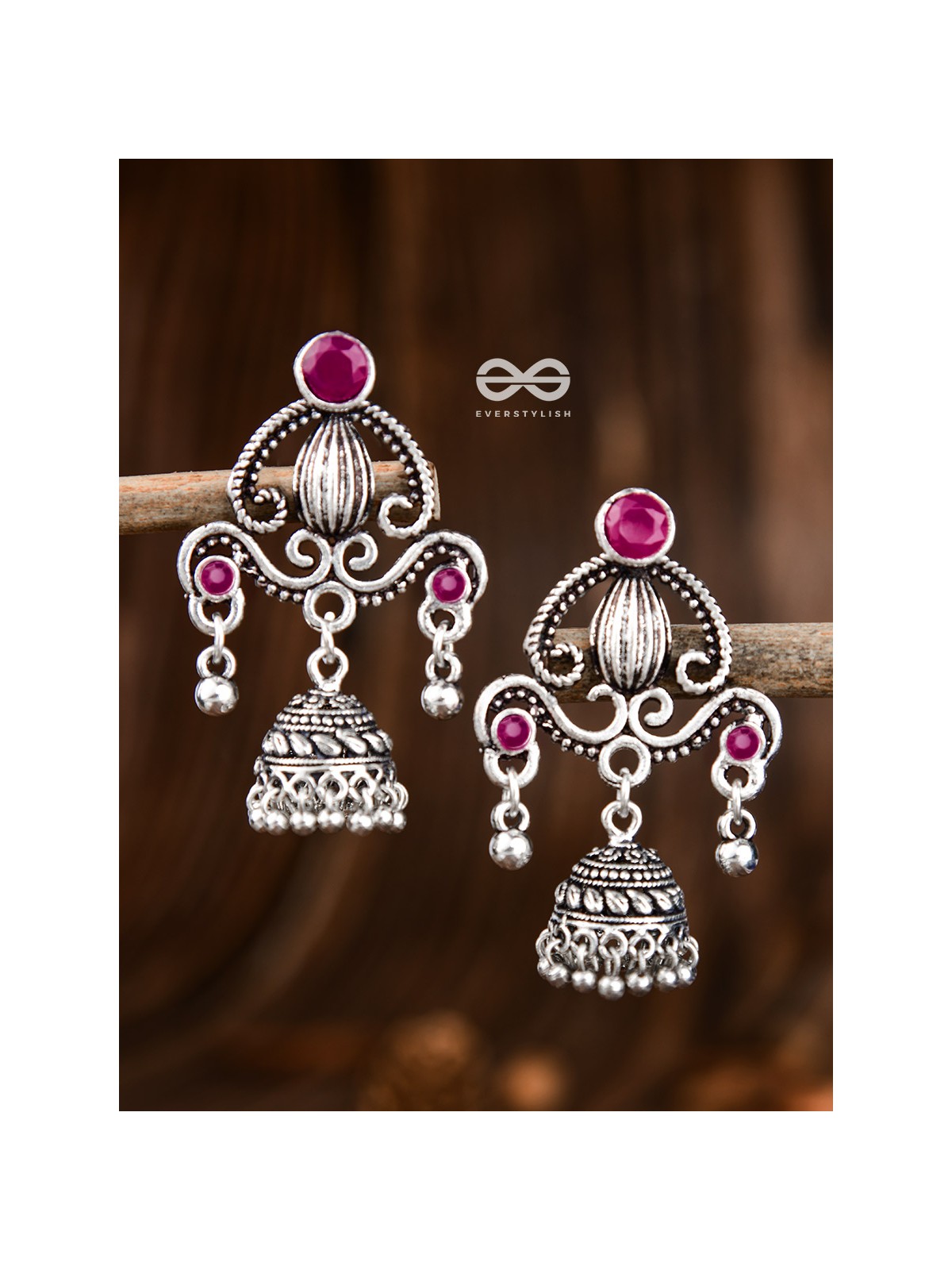 The Curved Artwork - Embellished Oxidised Earrings