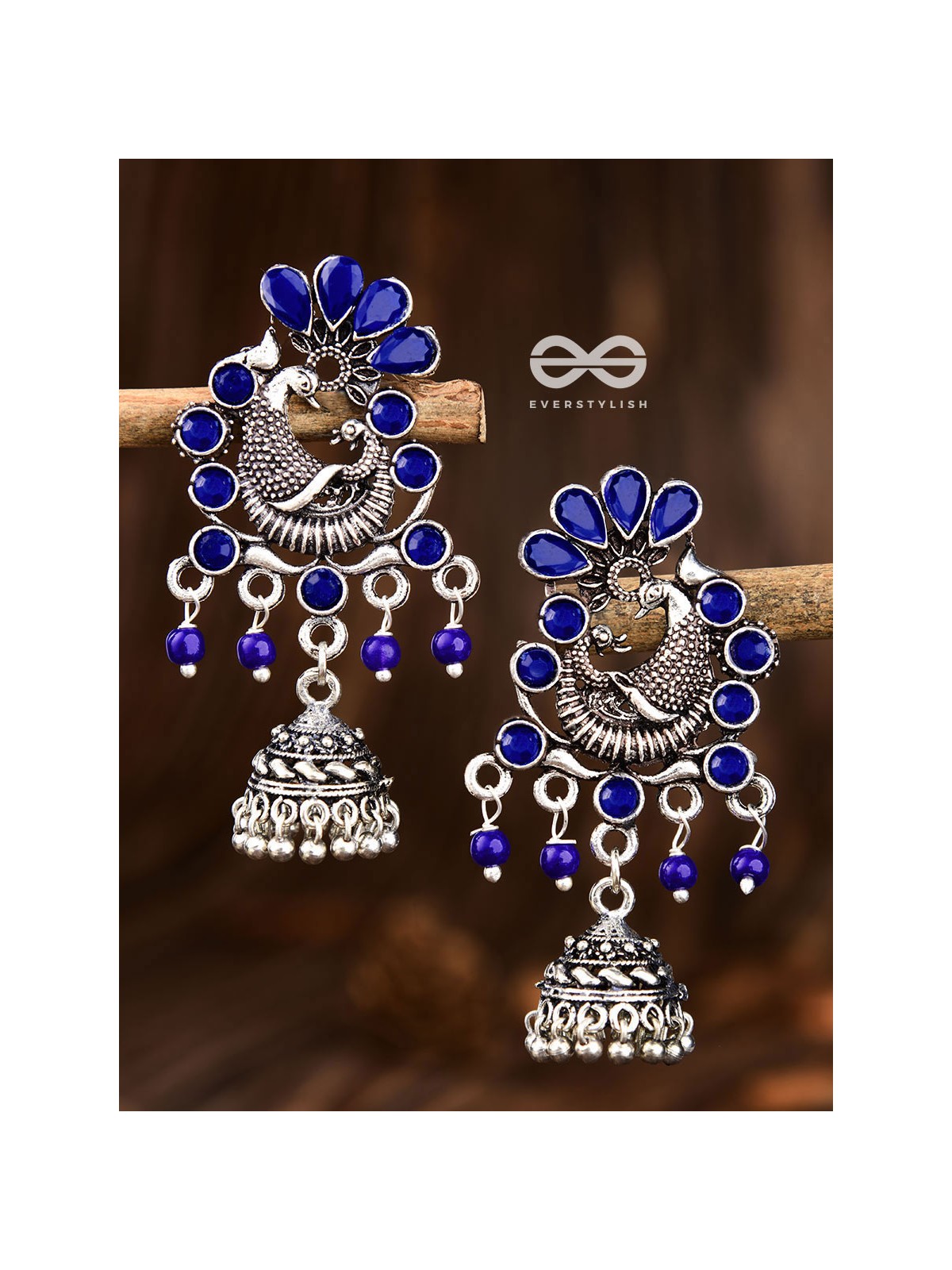 A Glimmering Peacock Artwork ( Sapphire Blue ) - Embellished Oxidised Collection