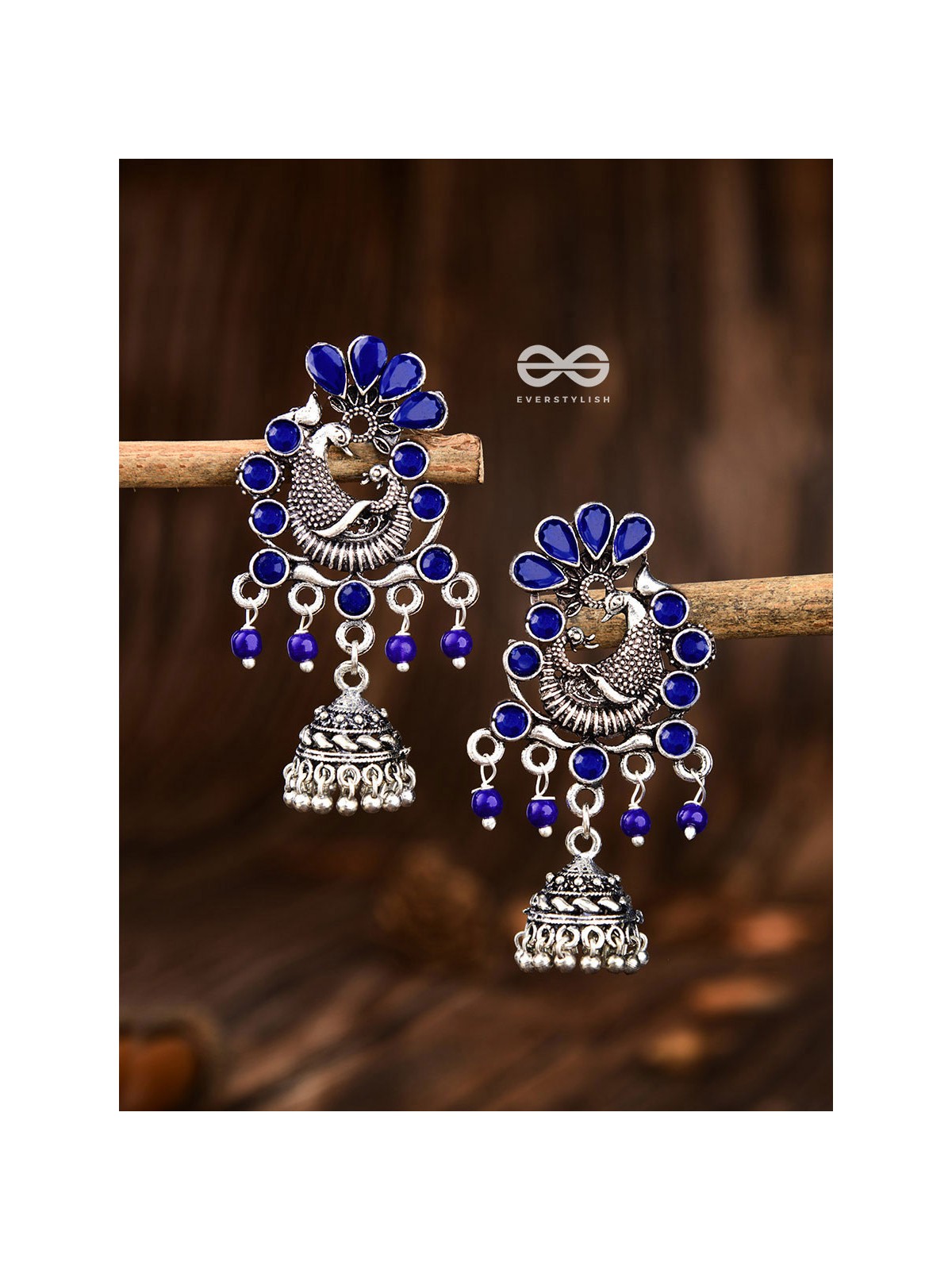 A Glimmering Peacock Artwork ( Sapphire Blue ) - Embellished Oxidised Collection