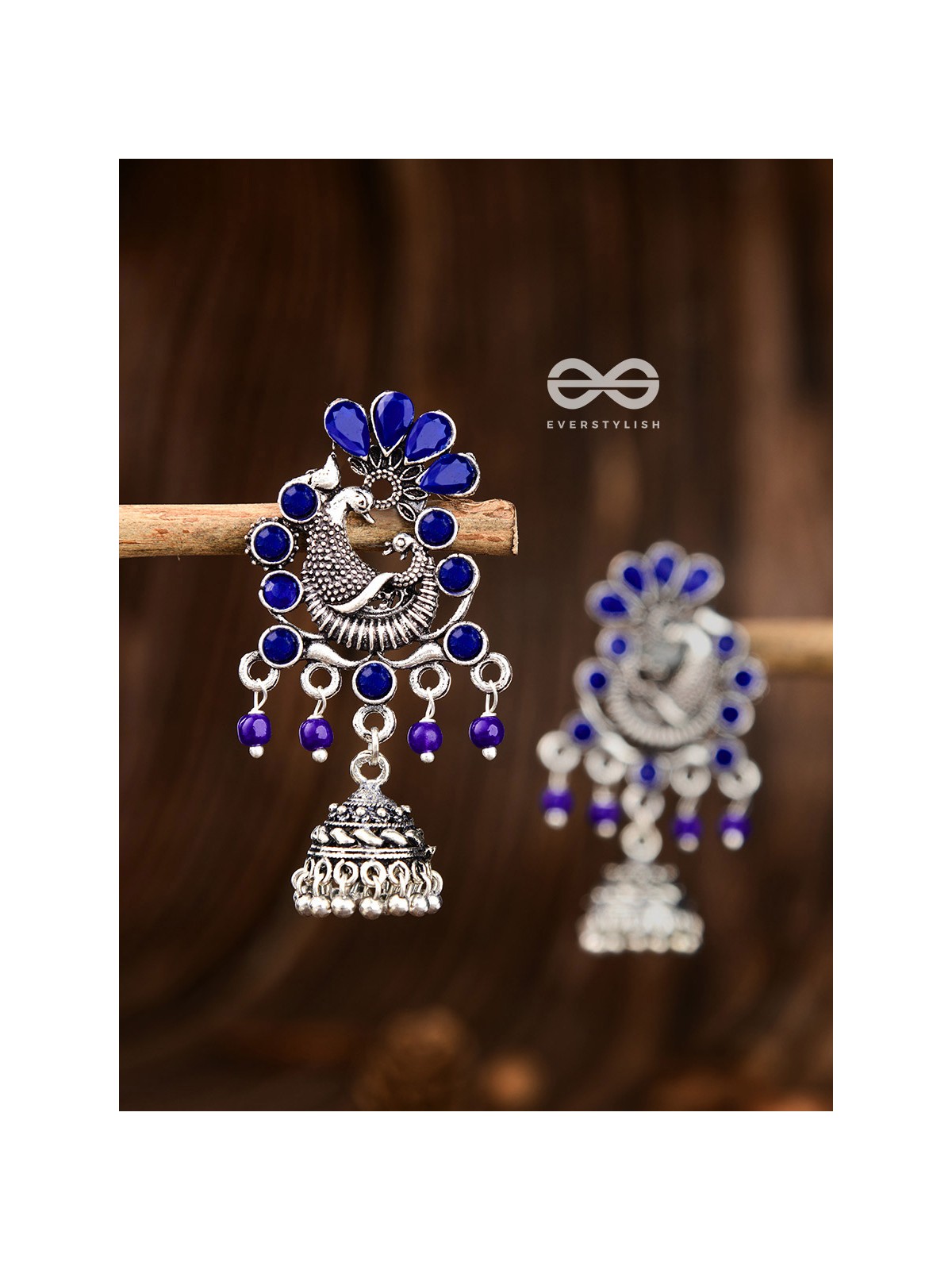 A Glimmering Peacock Artwork ( Sapphire Blue ) - Embellished Oxidised Collection