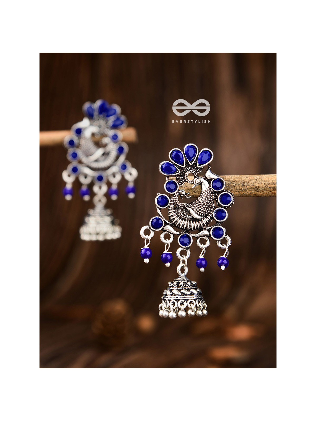 A Glimmering Peacock Artwork ( Sapphire Blue ) - Embellished Oxidised Collection