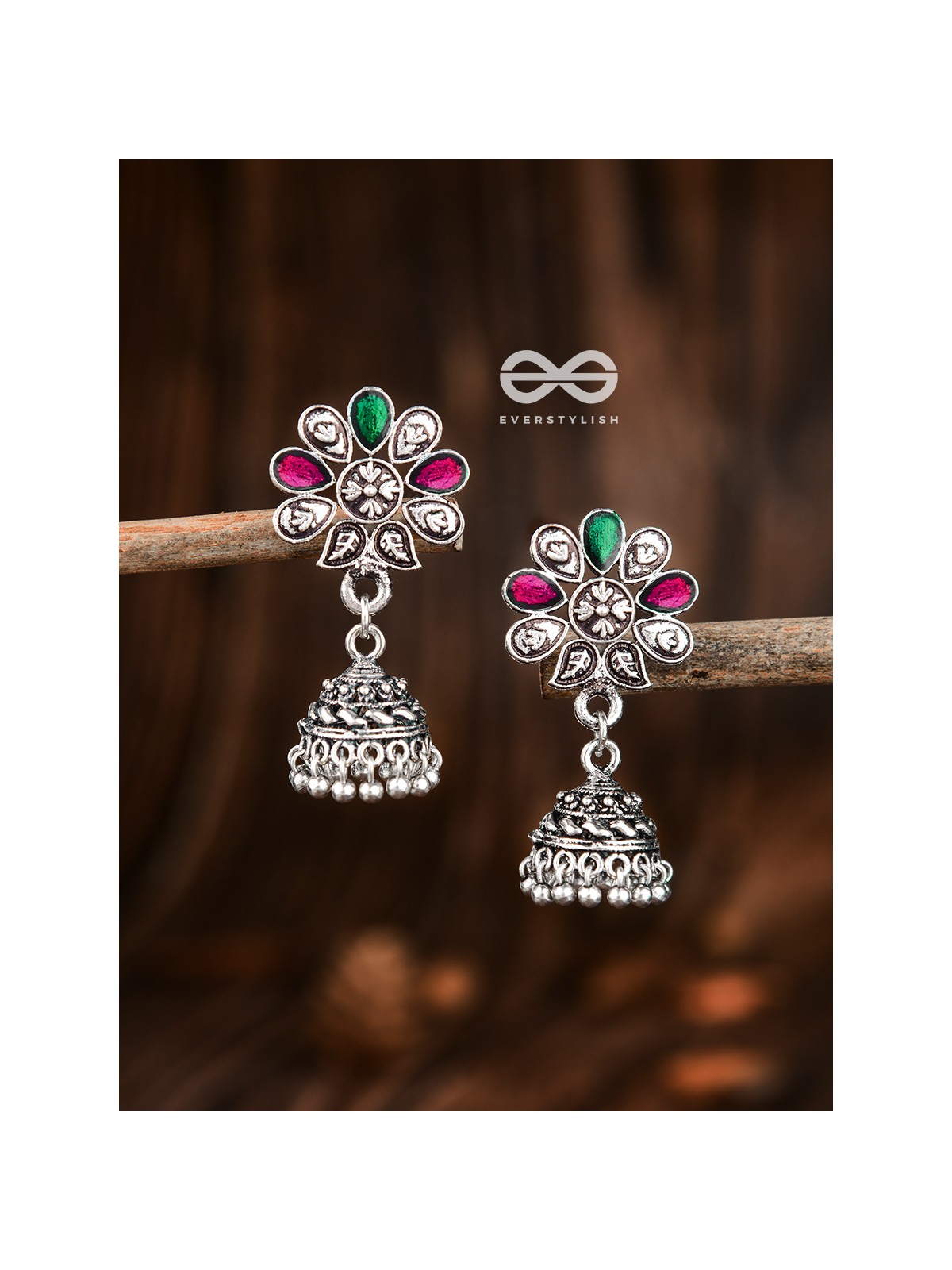 The Enamelled Floral Artwork (Ruby Emerald) - The Embellished Oxidised Collection