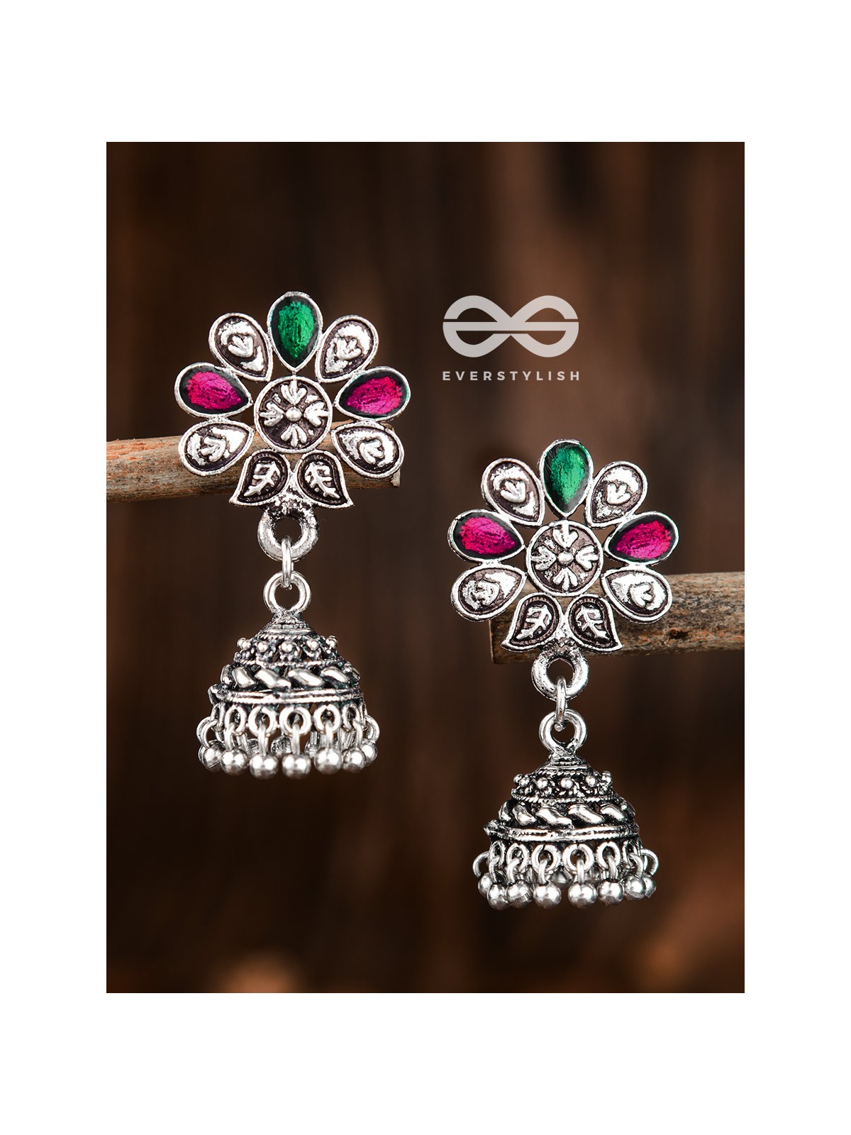 The Enamelled Floral Artwork (Ruby Emerald) - The Embellished Oxidised Collection
