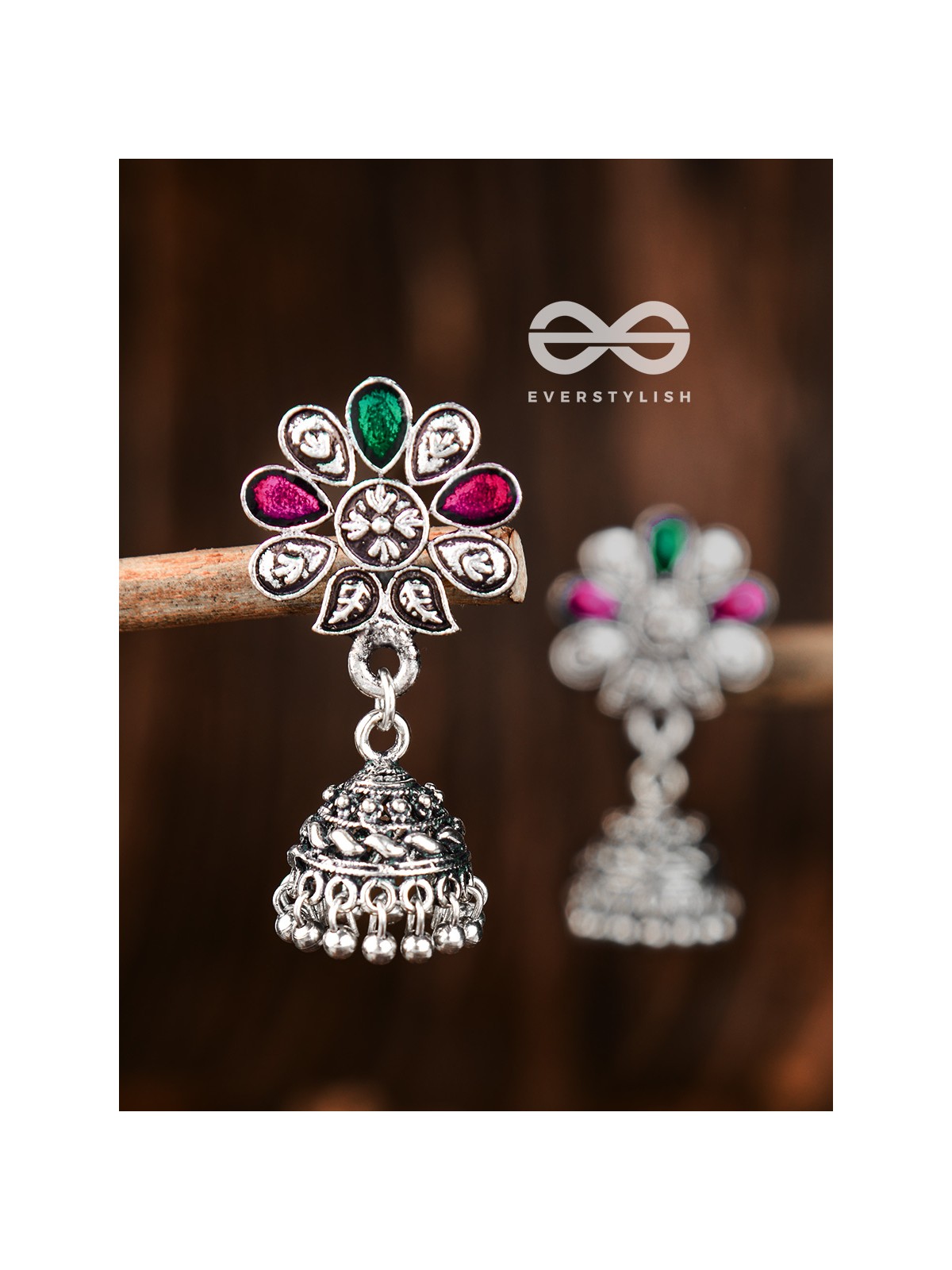 The Enamelled Floral Artwork (Ruby Emerald) - The Embellished Oxidised Collection