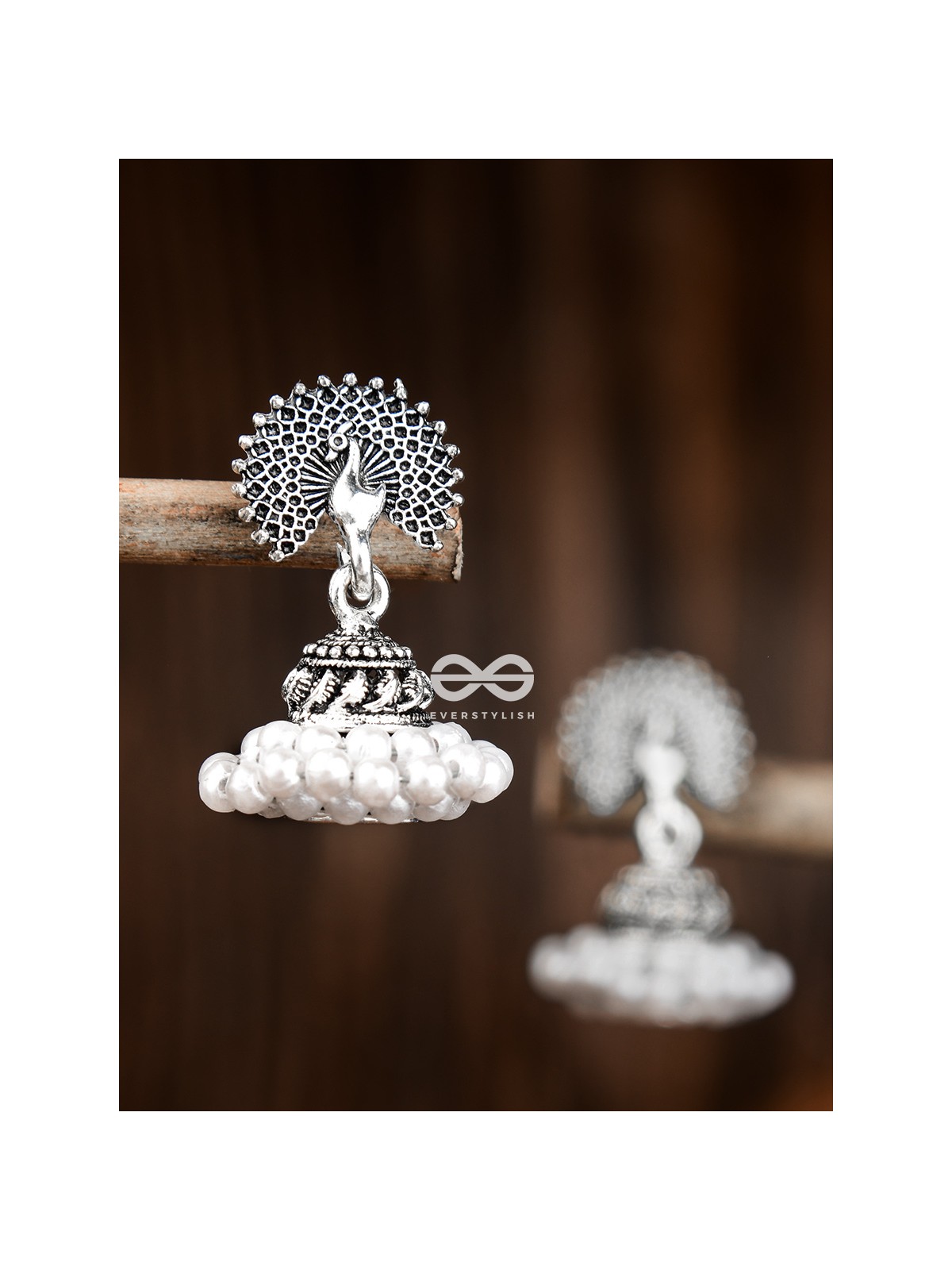 The Triple Threaded Pearl Peacock Jhumkis - Tiny Trinket Earrings